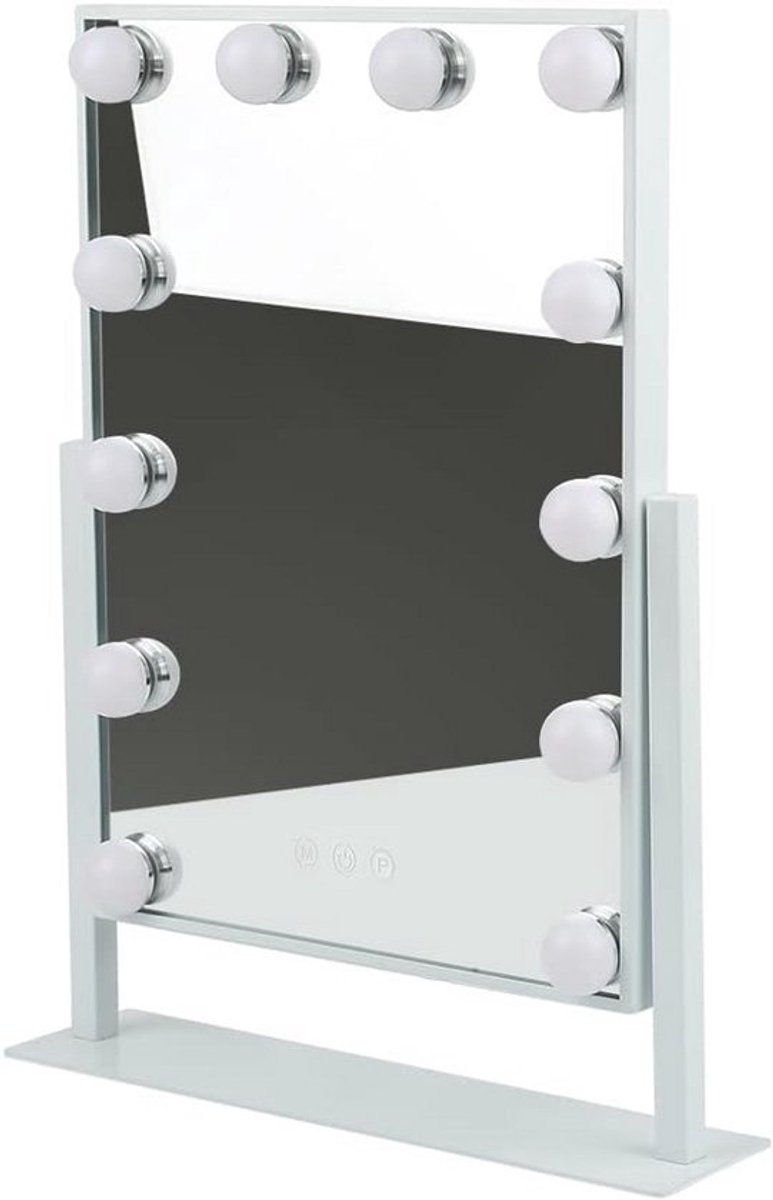 Draagbare make-upspiegel met LED-verlichting - 360 graden draaibaar, 12 lampen, vierkant, 30 x 40 cm