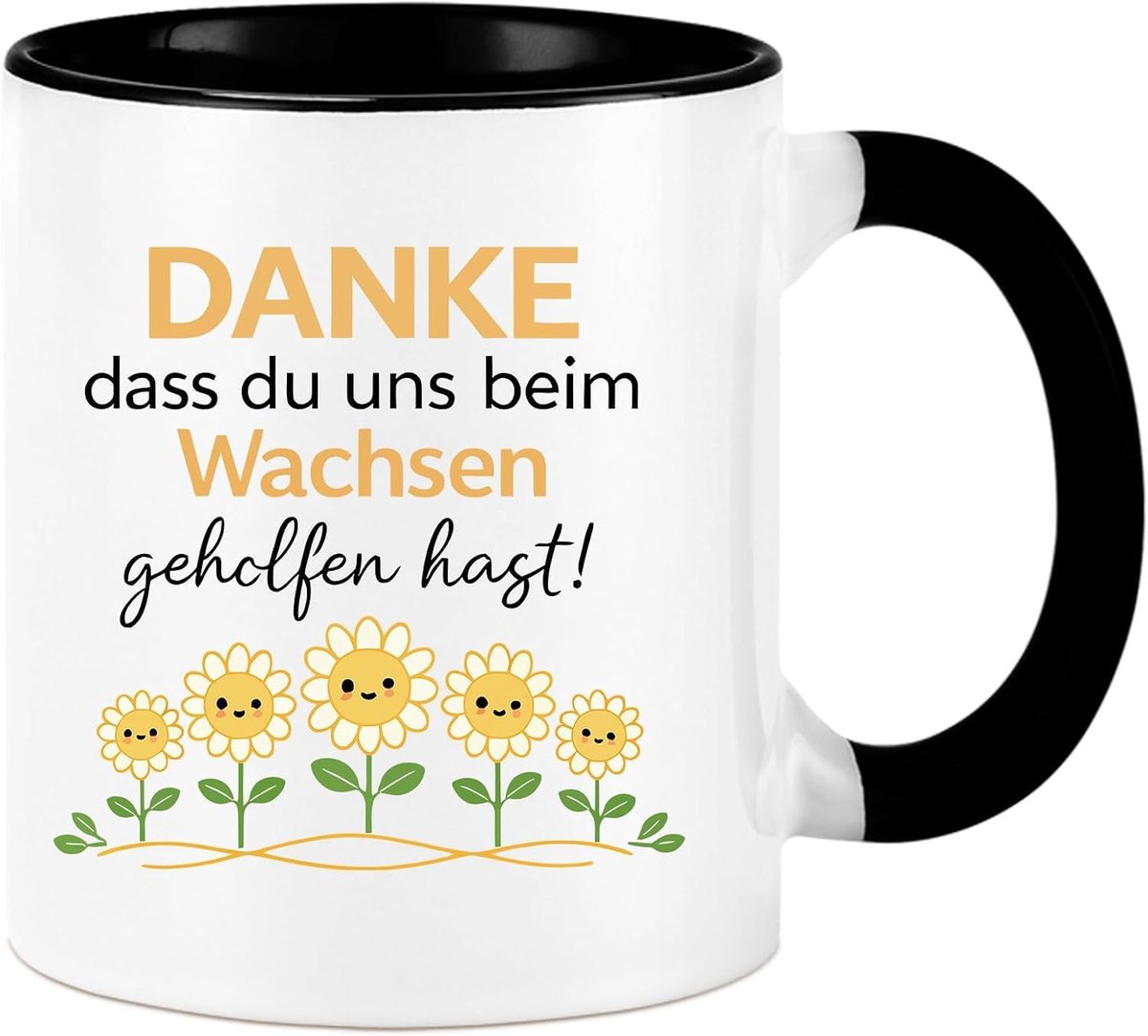 Flower, lerares cadeau, dank je dat je ons bij het groeien hast hast, 325 ml keramische koffiemok, zwart