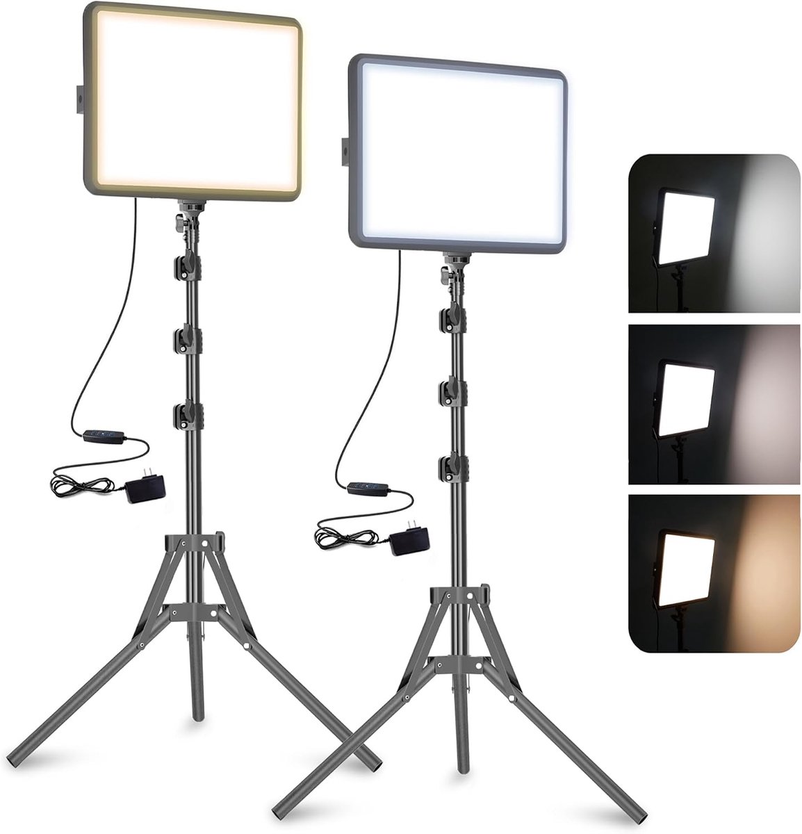 2-25 x 20 cm, 25 W, led-studio-fotolichtset, dimbaar 2800-7000 K vullicht voor video/streaming van selfies/portretten binnenshuis, 185 cm, cameralamp met statief en adapter, CRI>97 (25 W)