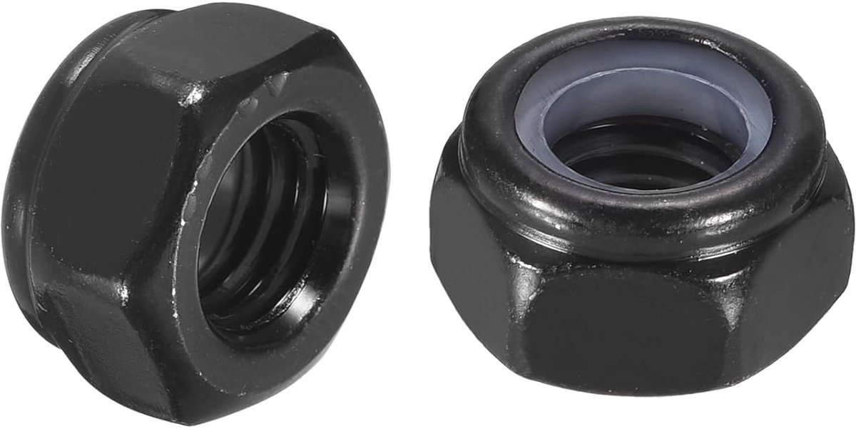 10 stuks zelfborgende zeskantmoeren met nylon inzetstukken M8 x 1,25, roestvrij staal 304 zelfborgende moeren met nylon inzetstukken voor bevestigingselementen, wit en zwart