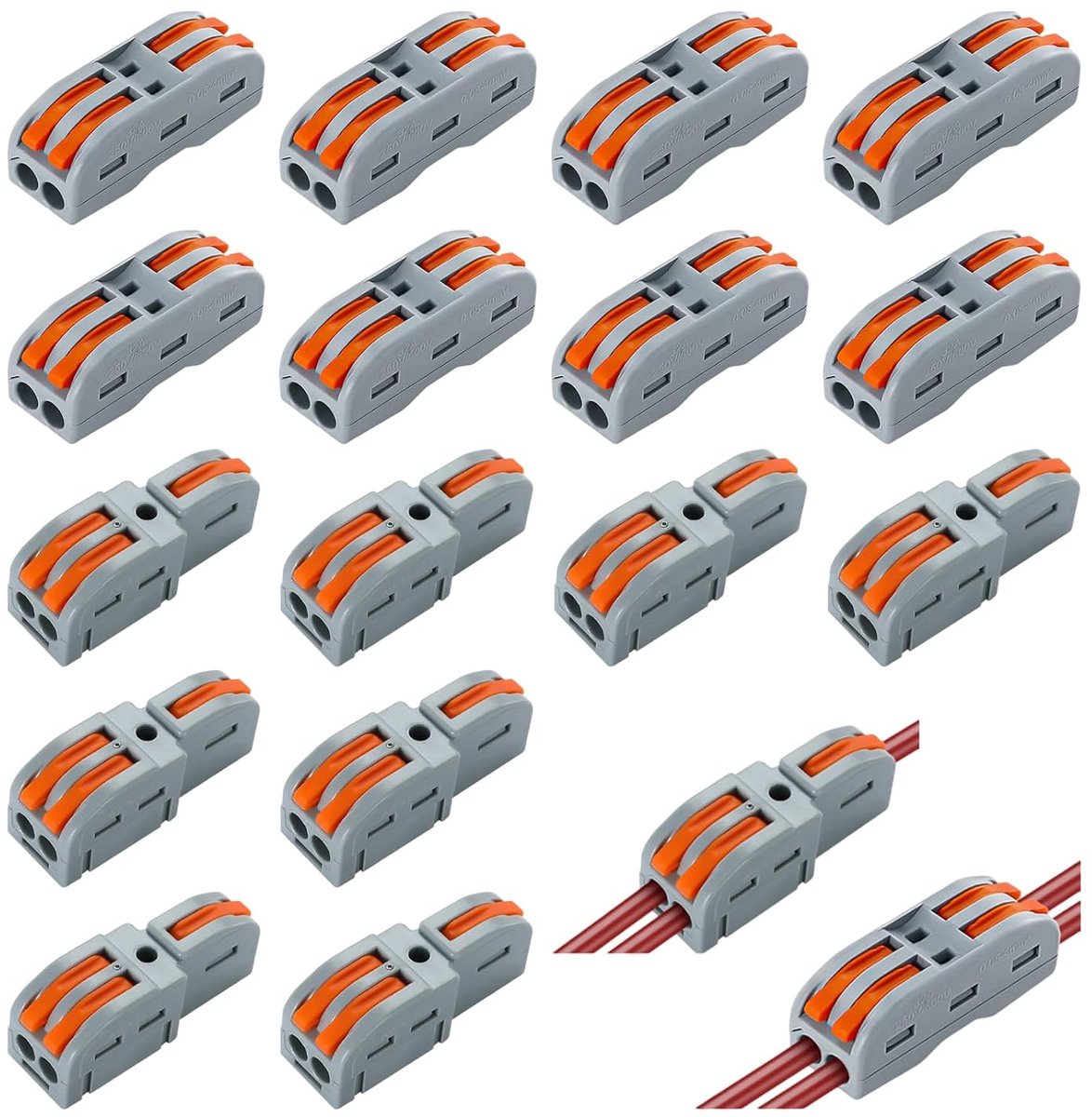 Elektrische snelverbinders, elektrische klemmen, 1 draad, 2 ingangen, elektrische klemblokken, vuurvaste PA/PC, compact met hendel [0,2-4 mm²] voor vrij combineerbare kabels