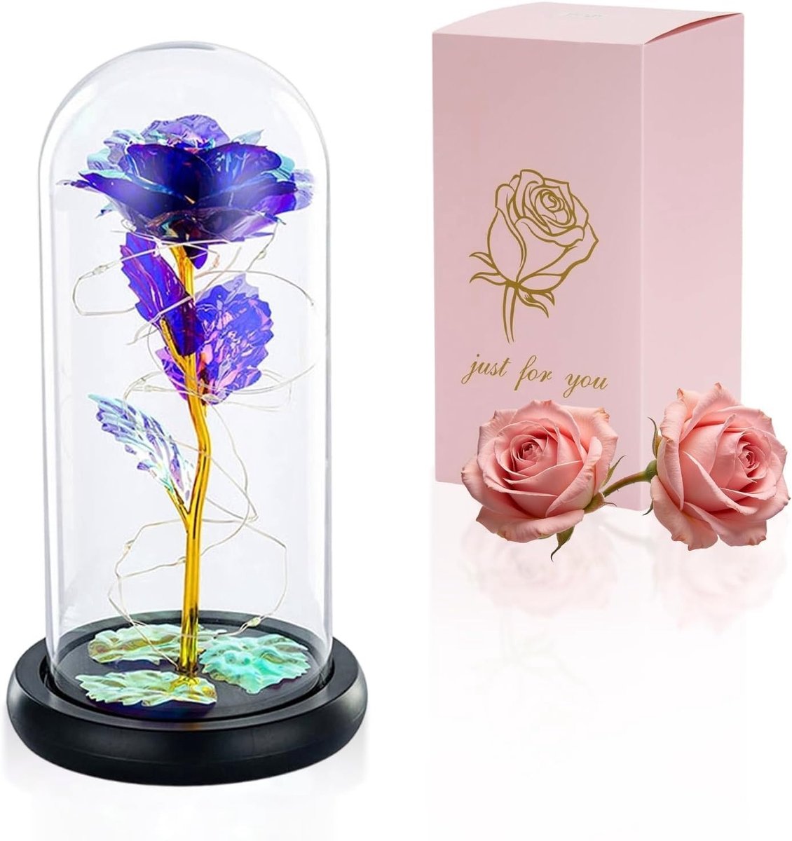 Eternal Crystal Roos in Glazen Kooi met LED Verlichting - Romantisch Cadeau voor Verjaardag, Valentijn en Bruiloft voor Vrouwen