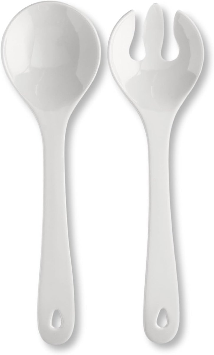 Saladebestek Kunststof (31 cm Groot, Tweeluik, Wit) - Plastic Salade Bestek met Salade Lepel en Salade Vork voor het Serveren (Vaatwasserbestendig en Hittebestendig tot 100°C)