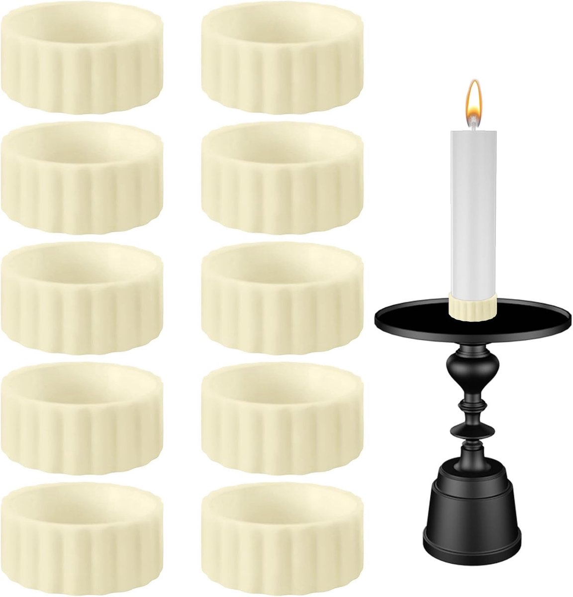 Kaarsenstandaard, 10 stuks Rubber Kaarsenhouder, Antislip Silicone Kaarsenhouder Verticale Bevestiging, Wit, Voor Diner Feestje Kerstboom Woonkamer