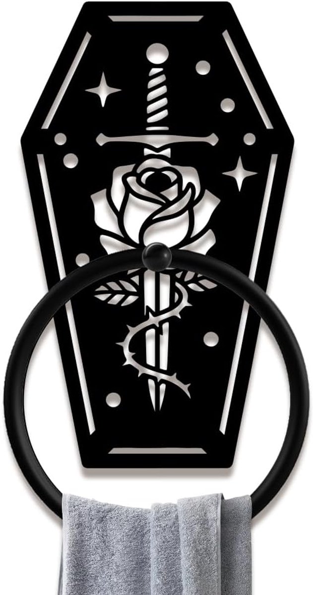 Gothic Metalen Handdoek Ring Boho Dolk Wandmontage Handdoekhouder 13cm/5.1" Decoratieve Zwarte Art Handdoeken Rack voor Badkamer Keuken Hanger Thuis Hotel Bar Toilet Decors