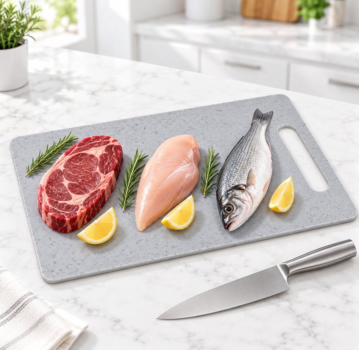 R&H® Set van 4 Snijplanken met Sokkel – Dubbelzijdige Kunststof Snijplankenset – 28 x 18 cm – Antislip – Vaatwasserbestendig – Wit, Grijs, Donkergrijs, Zwart