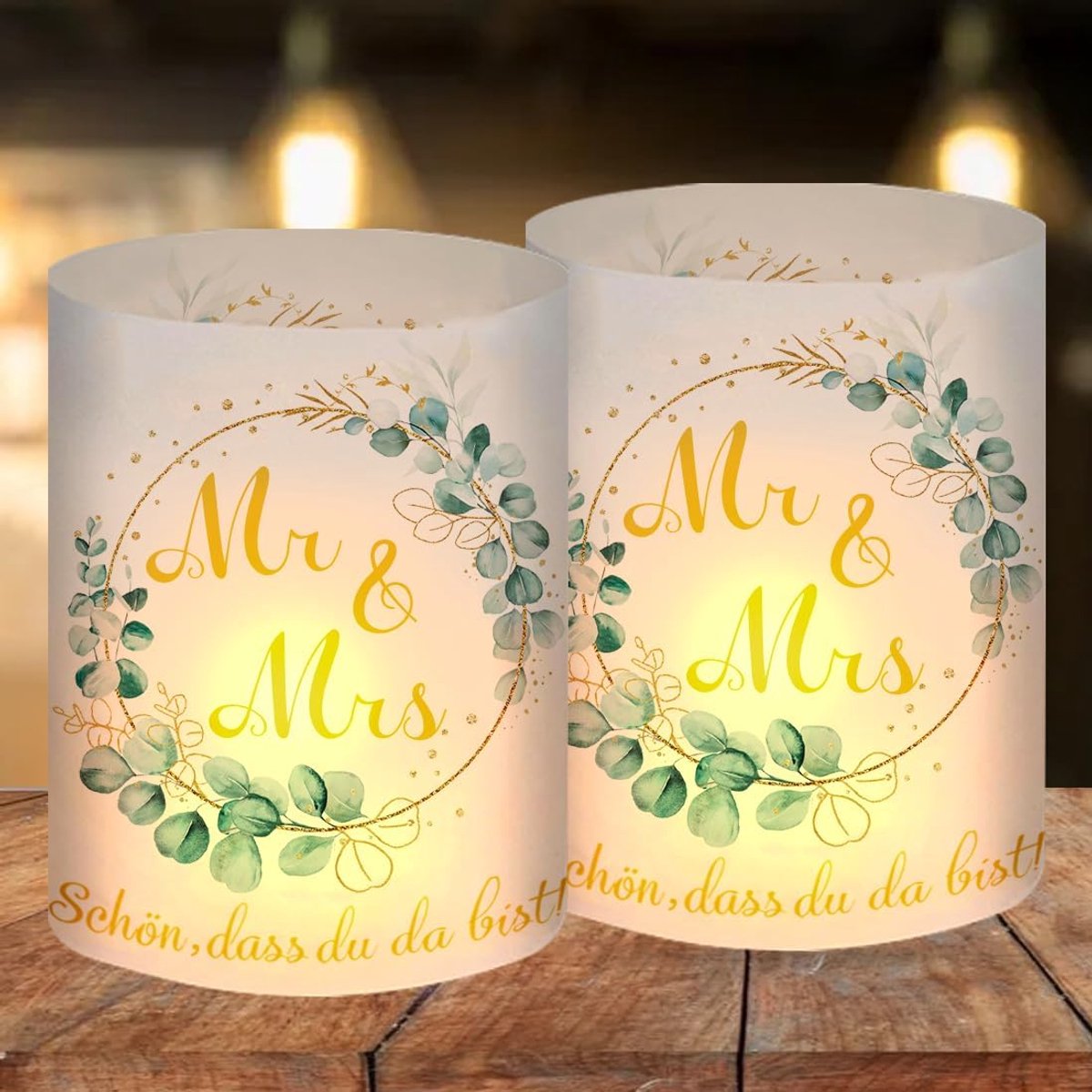 12 Windlichten Tafeldecoratie Bruiloft, Mr & Mrs Decoratie, Jubileum Windlicht Gouden Bruiloft, Theelichtjes Decoratie, Geschikt Voor