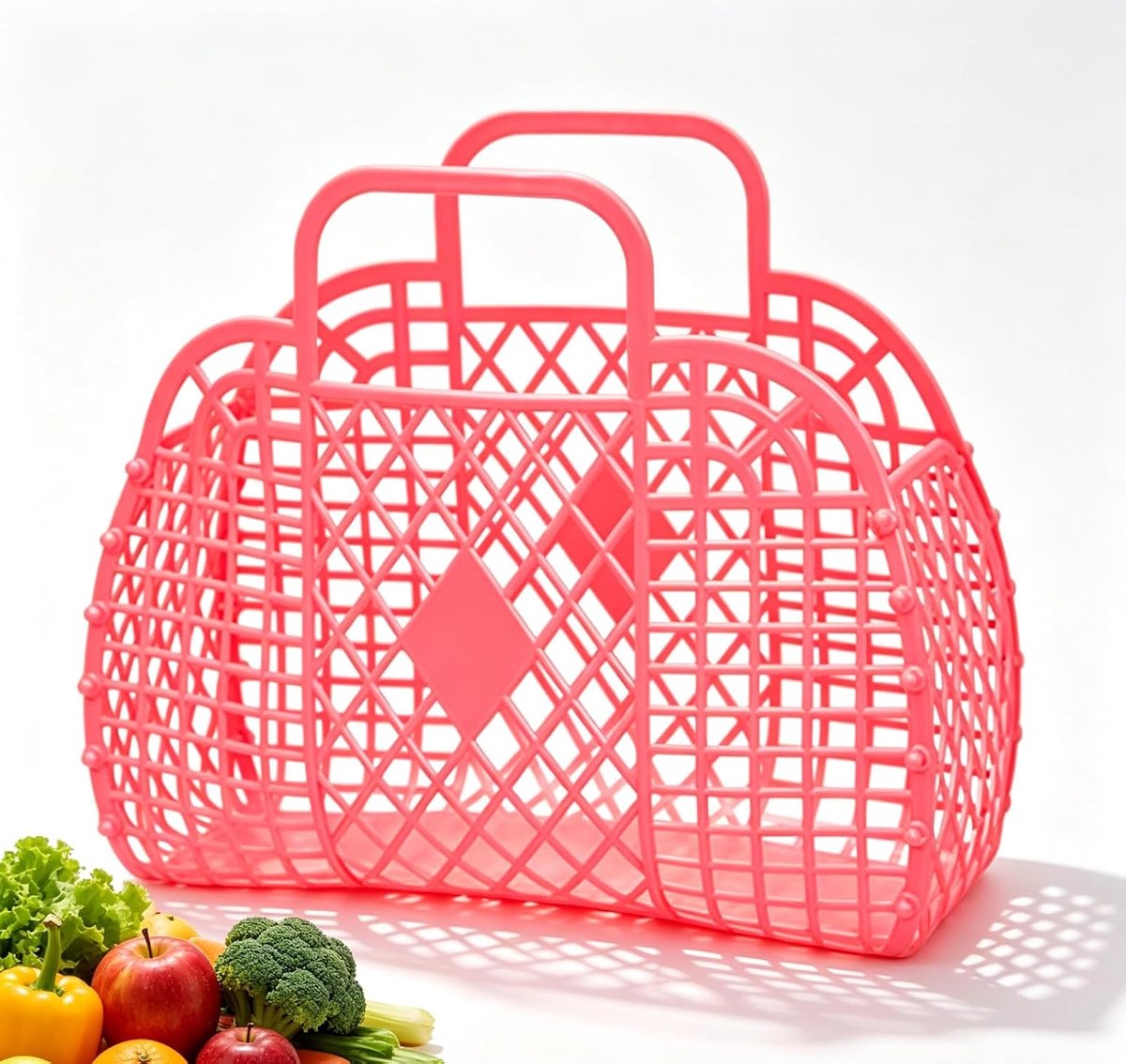 Plastic draagtas voor dames met opvouwbare handgreep, herbruikbare handtassen voor winkelen, holle opbergmand voor Halloween, Kerstmis (250 x 110 x 220 mm)