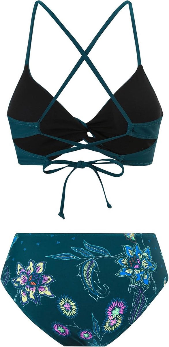 Dames Bikini Set V-hals Tweedelig Badpak Bikini Lace Up Push Up Bikini Top Crossover Badmode