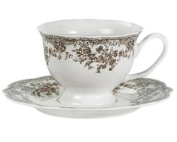 Bricard Fleury - Vintage Koffieset - 12-delig - Bruin/Wit - 225ml - Porselein - Koffie Kopjes en Schoteltjes