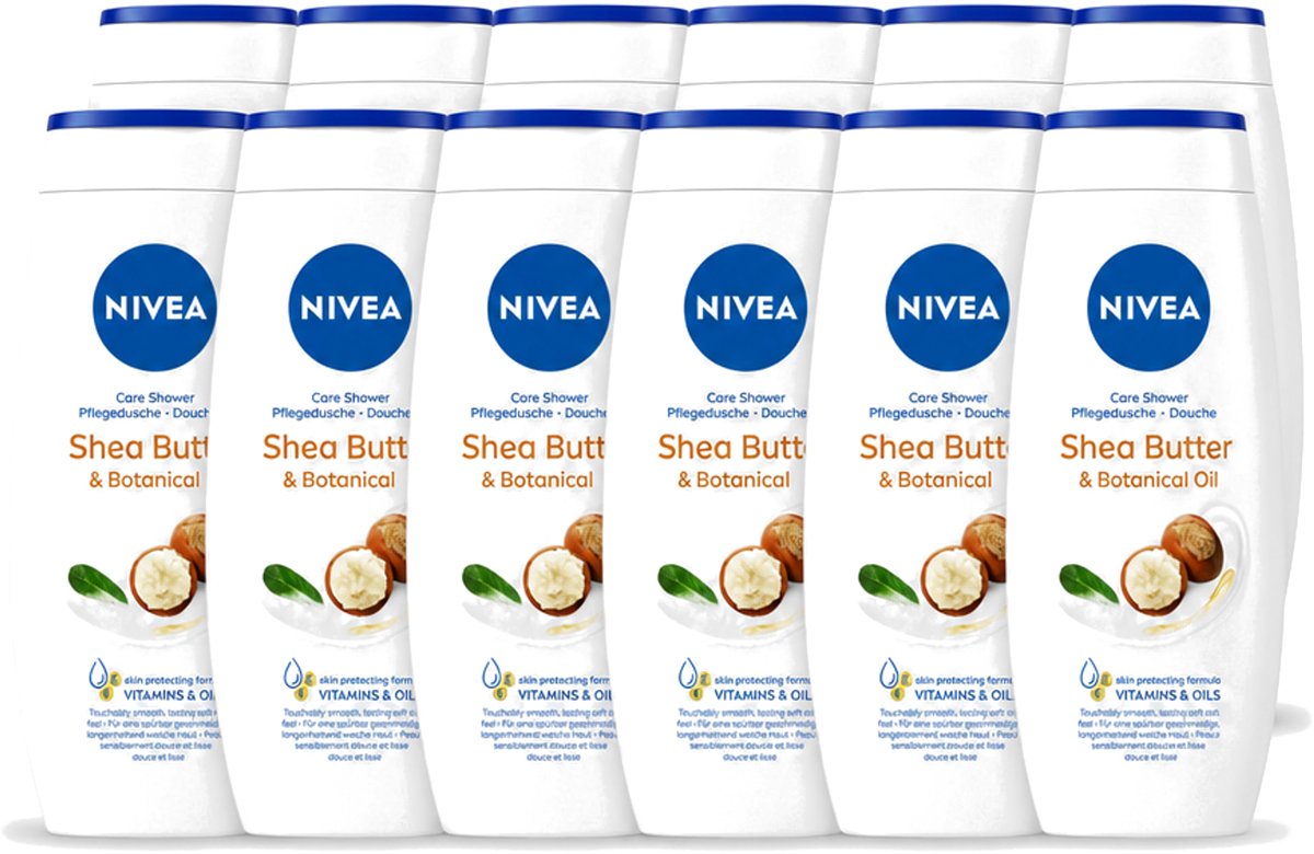 12 x Nivea - Douchegel - Shea Butter & Botanical Oil - 250 ml - Voordeelverpakking - 12 stuks
