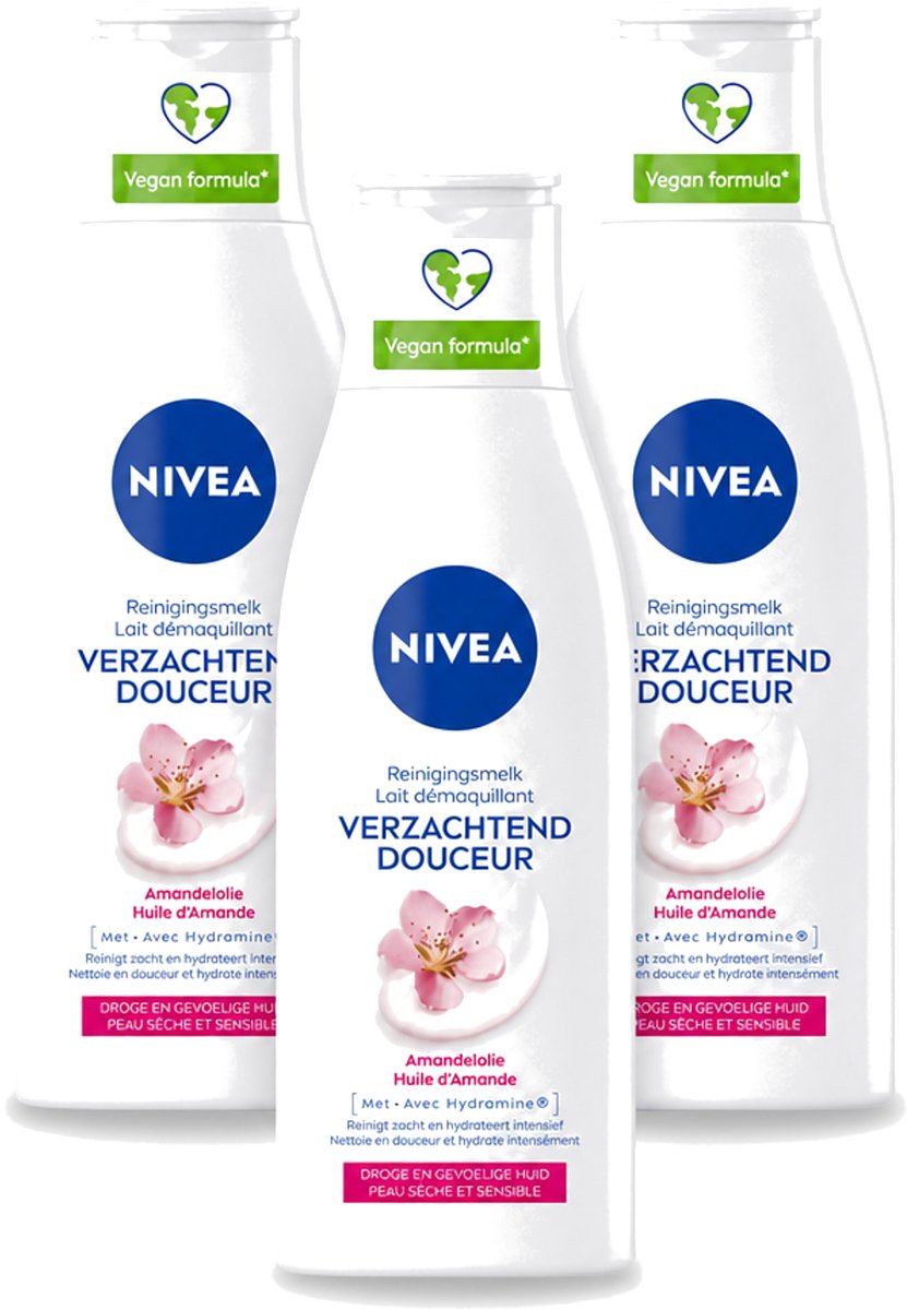 3 x Nivea - Gezichtsreiniger - Droge en Gevoelige Huid - Amandelolie - Hydramine - 200 ml - Bulkverpakking - 3 stuks