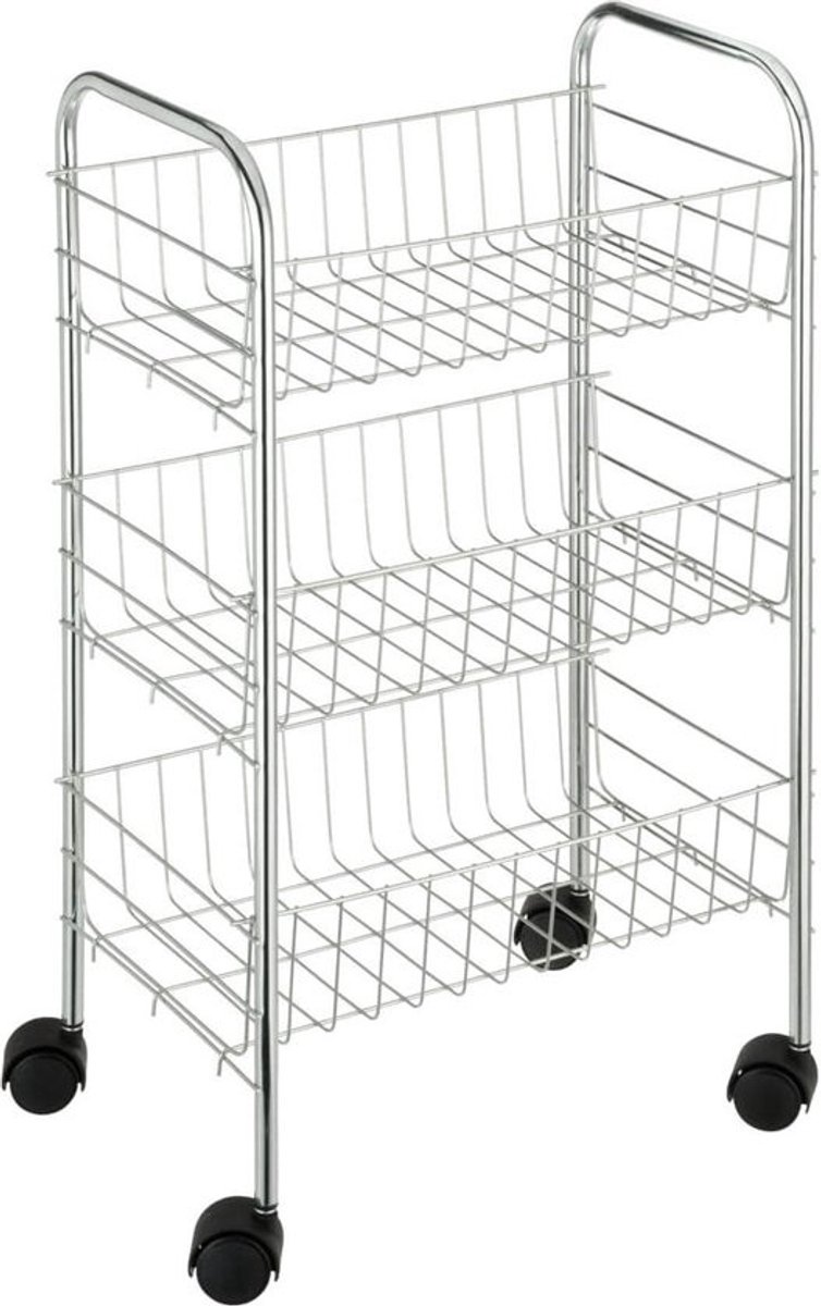 Rolwagen Florenz chroom keukentrolley - serveerwagen met 3 etages - 38 x 63 x 25 cm