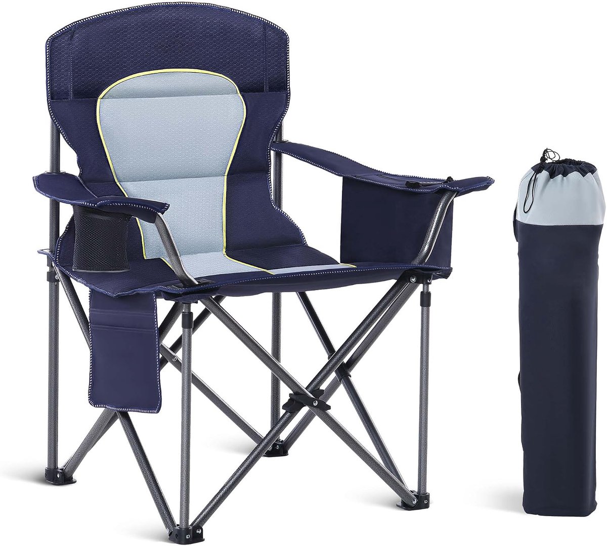 Campingstoel, klapstoel, opvouwbaar, grote visstoel met bekerhouders, koeltas, vouwstoel, outdoorstoel tot 200 kg