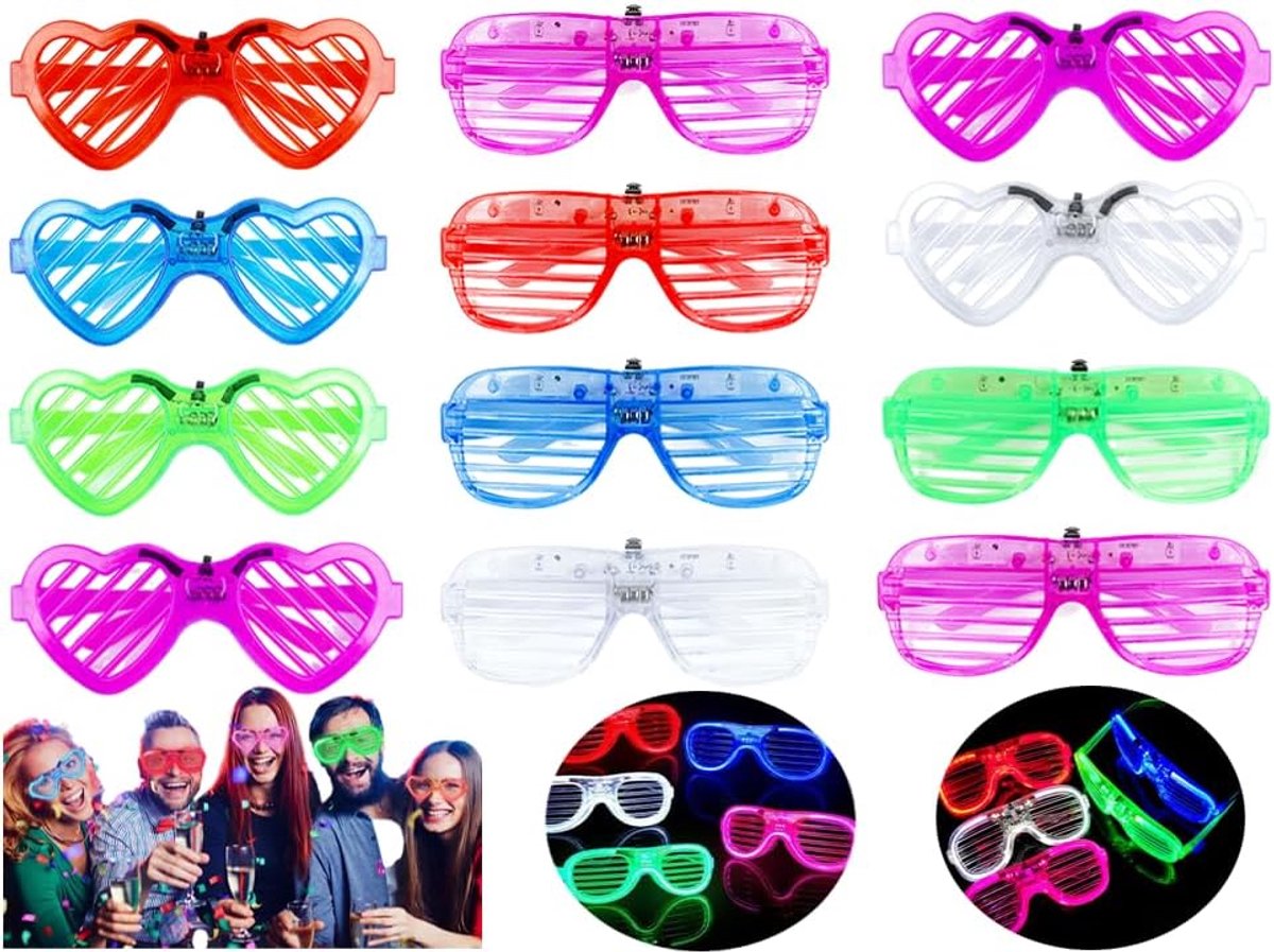 12 stuks neonlicht, led-brilmonturen, led-bril, futuristische led-feestbril, feestbril, led-bril, neonlicht, voor feest, verjaardag (5 kleuren)