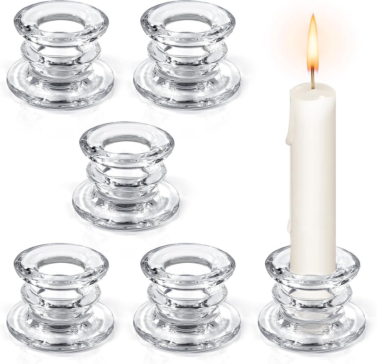 6 stuks kaarsenhouders van glas, transparante kaarsenhouder, tafelkaarsenhouder voor Kerstmis, bruiloften, feesten (transparant)