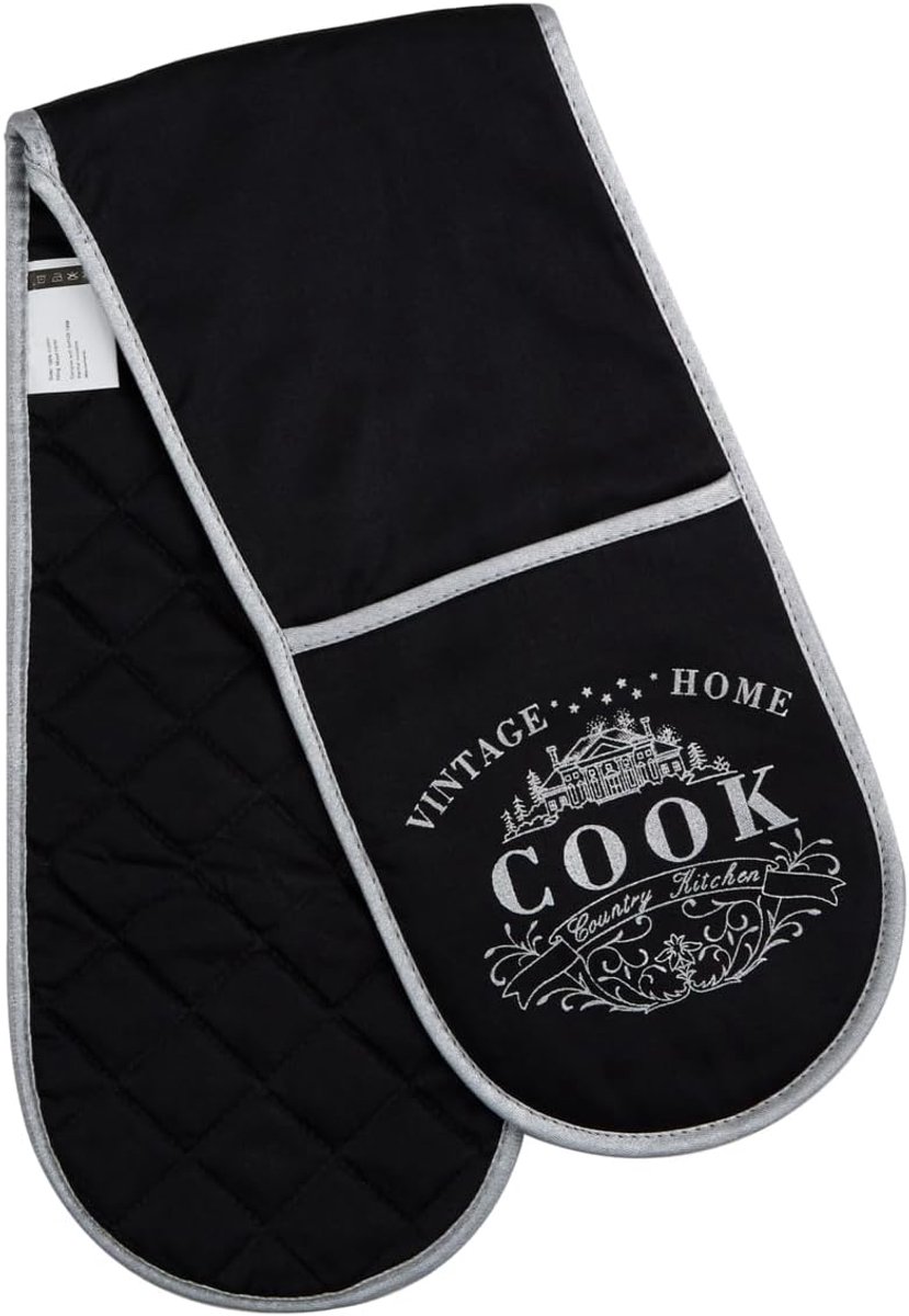 Housewares dubbele ovenhandschoen, Vintage Home Black Edition, buiten: 100% katoen, 5100072, W19 X D2 X H83 CM