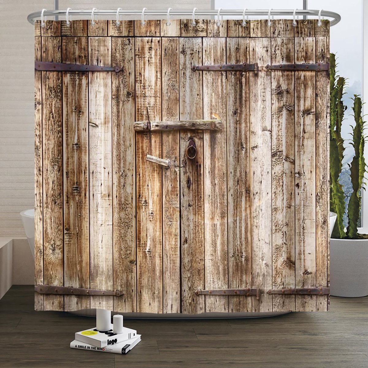 140 x 183 cm Houten Plank Douchegordijn Vintage Bruin Schuur Deur Bad Gordijn Hout Rustieke Vloer Boerderij Landelijk Platteland Bad Gordijn voor Badkamer Stof Polyester Waterdicht met Haken