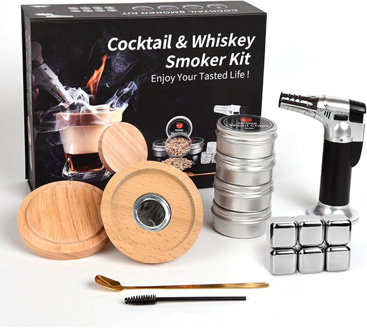 Cocktail Rookset van RVS voor Whisky en Dranken - Geïnfuseerde Fruitige Rook Smaak voor Barbecue en Wijnliefhebbers - Perfect Cadeau voor Feestjes