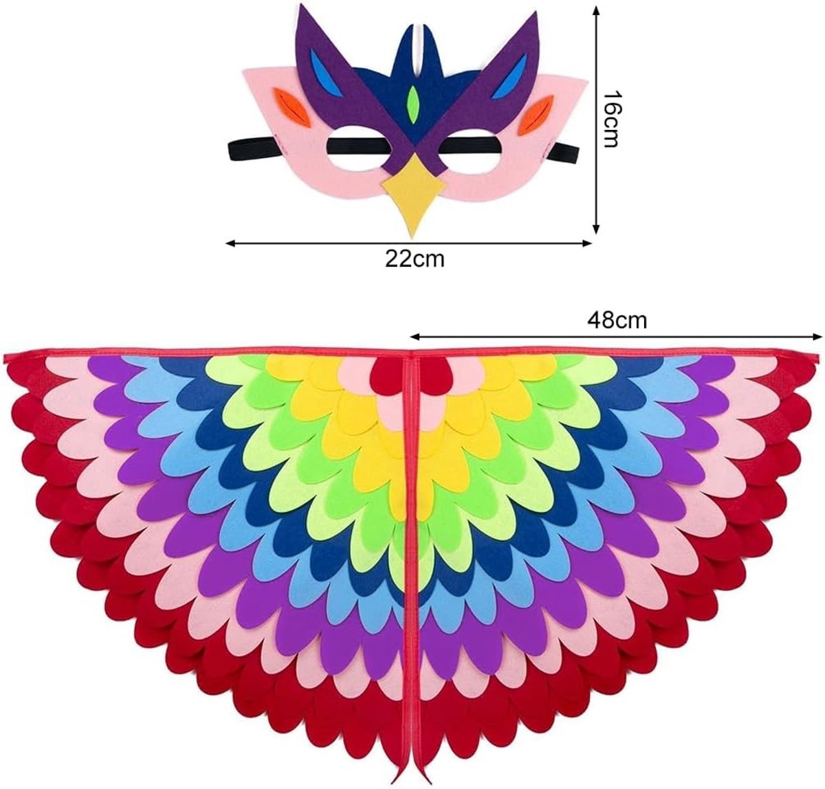Vogelvleugelkostuum voor kinderen, cape en masker voor Halloween en carnaval, uilen- en papegaaikostuum met vilten ogen, leuk cadeau voor jongens en meisjes