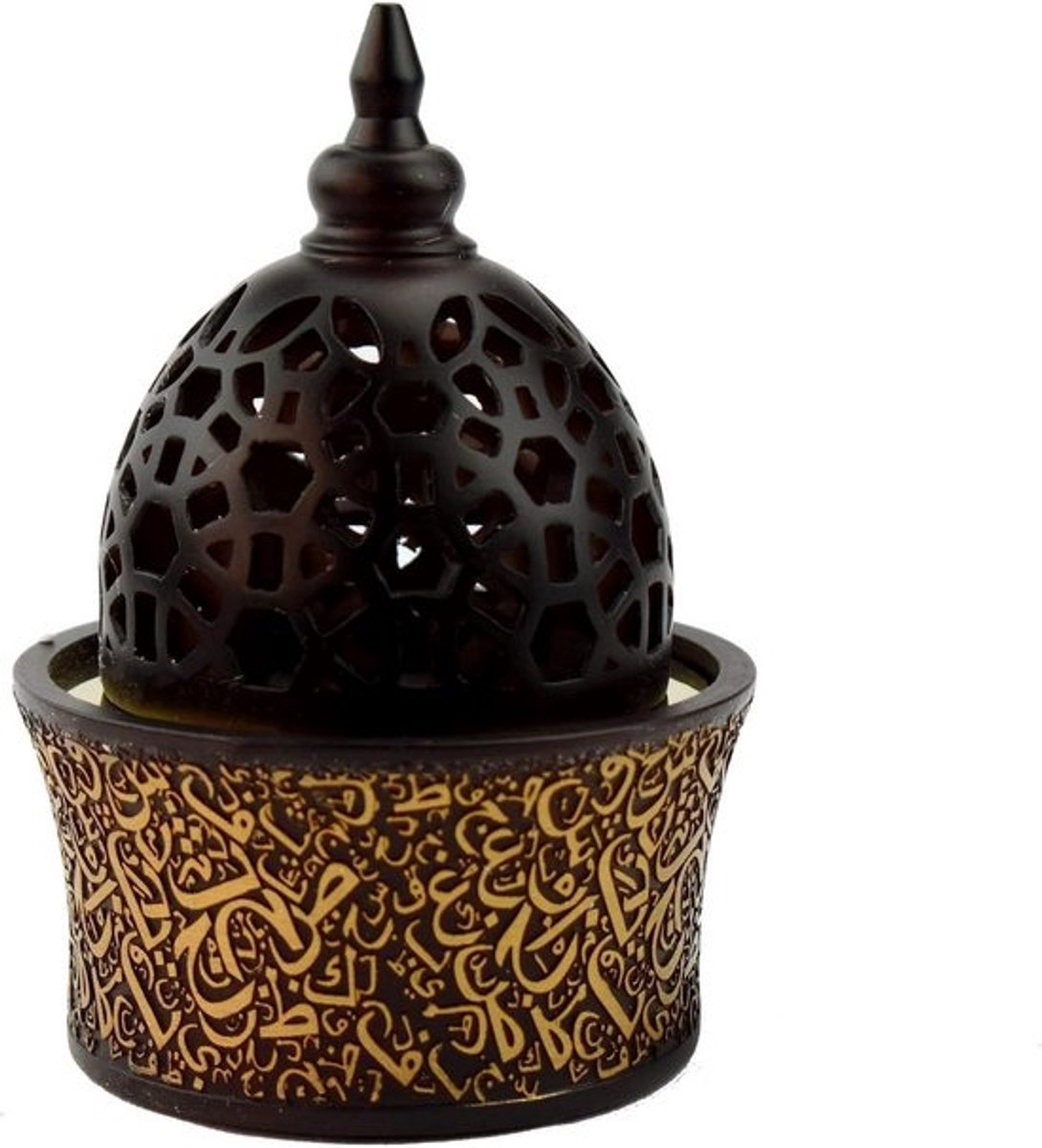 Luxe Gesloten Hars Wierookbrander met Kalligrafie Design - Metalen Bakhoor & Oudh Brander voor Huis en Kantoor