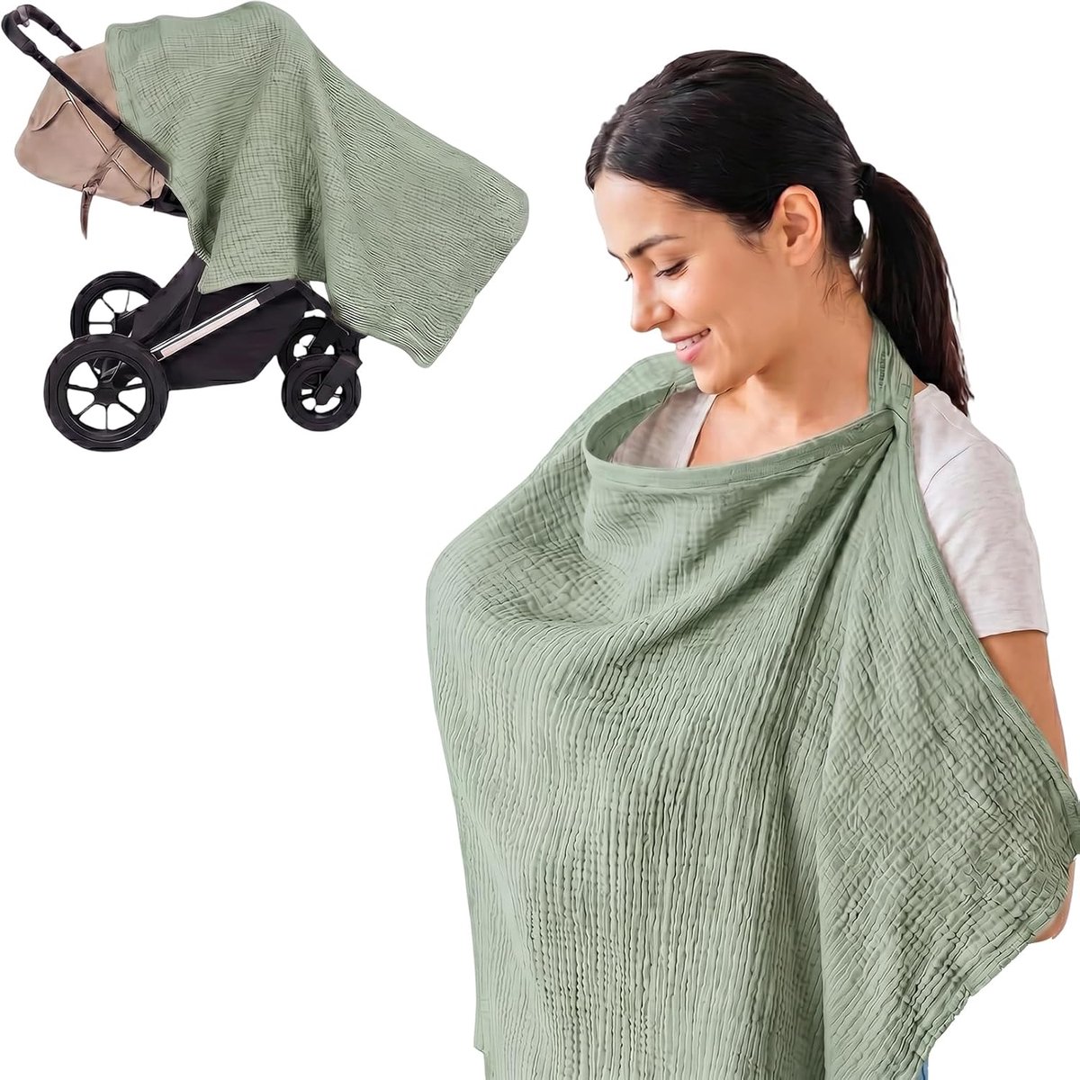 100% Katoen Borstvoedingsdoek Moeder Borstvoedingsschort Couverture Allaitement (Lichtgroen)