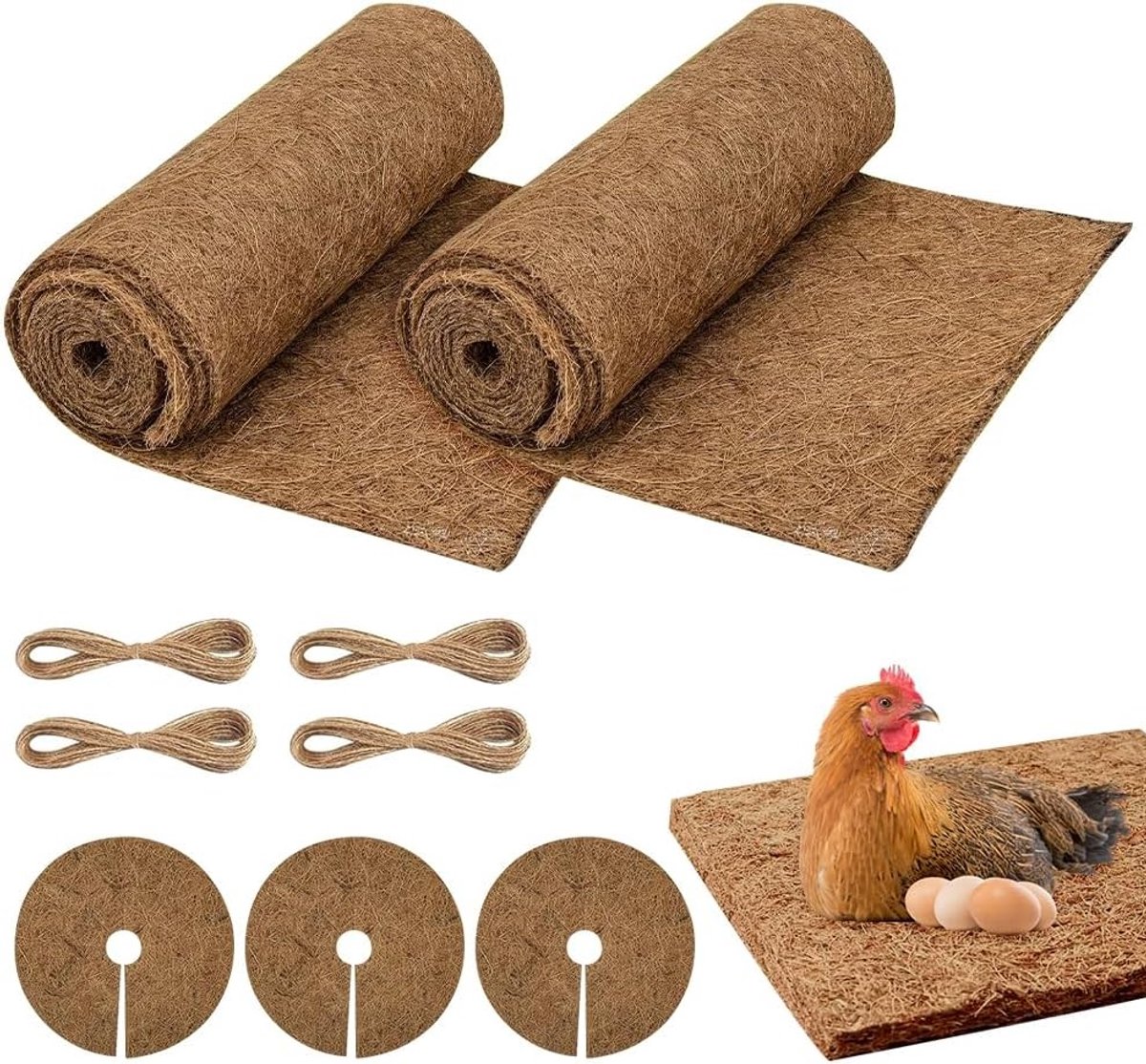 Coconutvezel Nestmatten 100 x 30 cm en 20 cm, Herbruikbare Bodembedekking voor Planten, Reptielen en Kleine Dieren