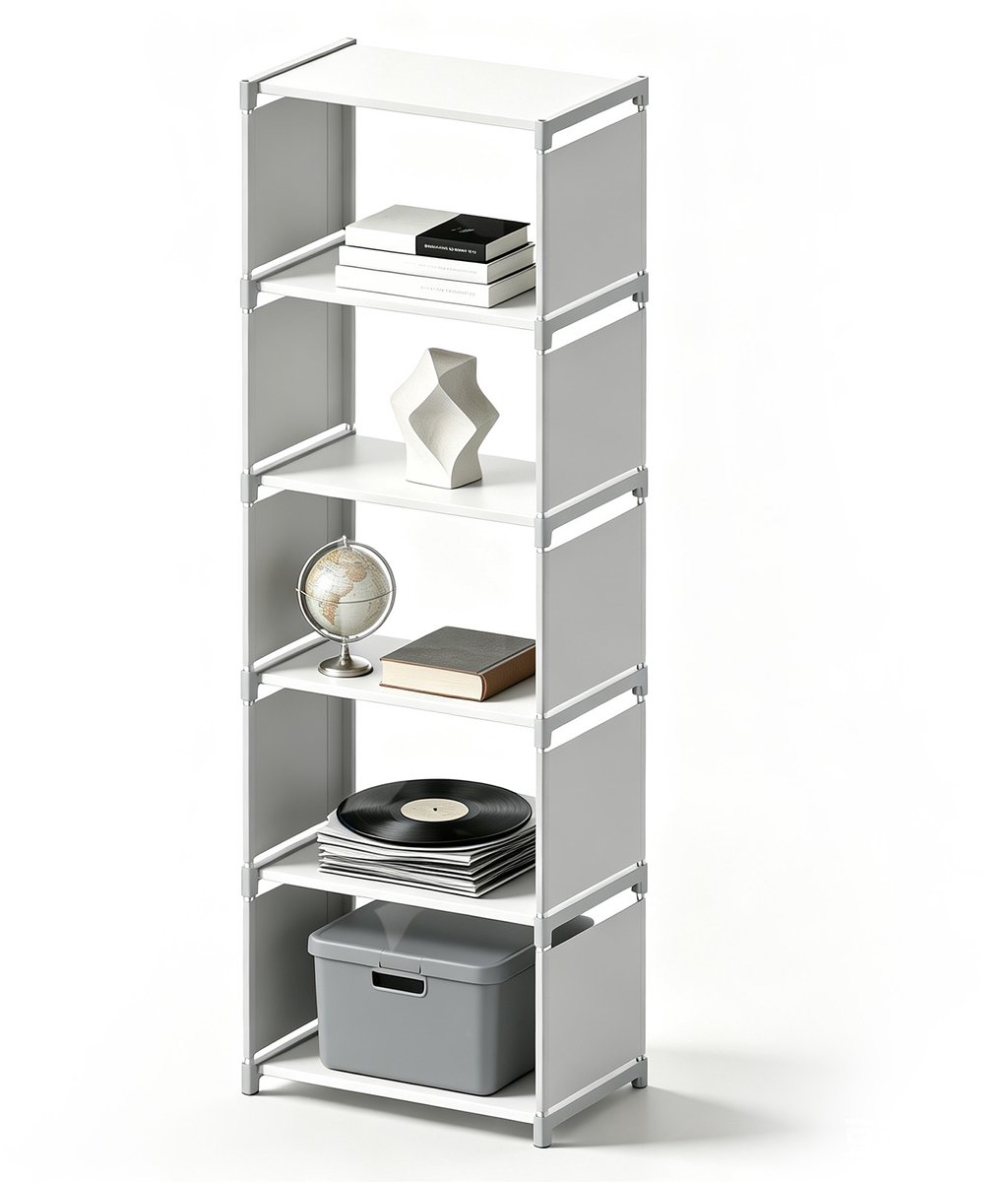 Soontrans - Boekenkast - 5 Lagen - Multifunctionele Opbergkast - Modern design Vakkenkast geschikt voor Woonkamer - Slaapkamer en Studeerkamer - Wit