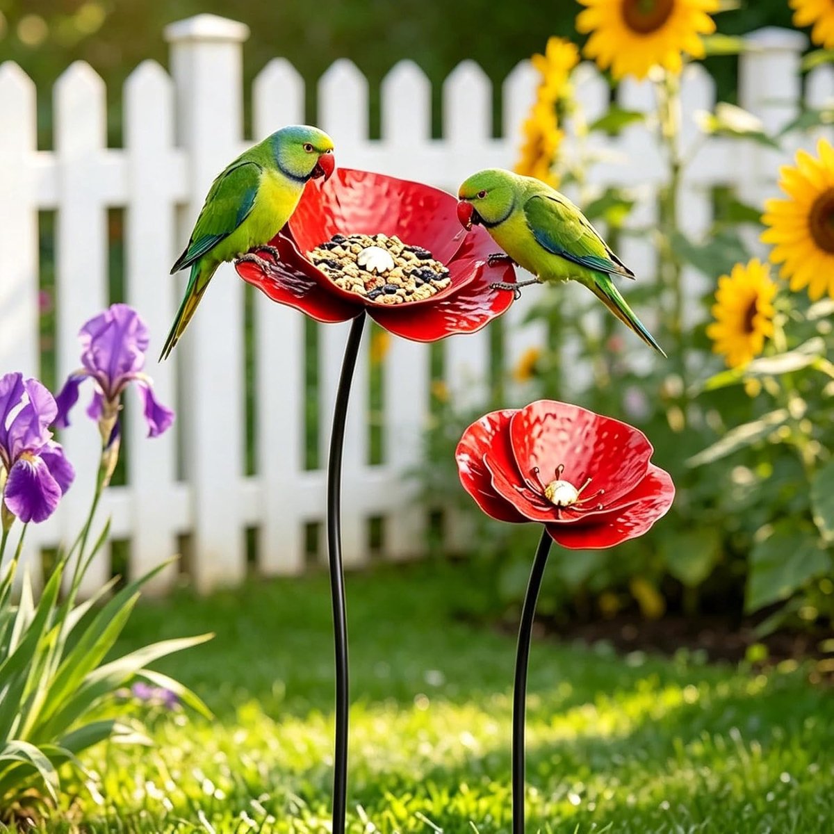 staand, 2 stuks waterbad voor vogels, vogelbad bloem | Bloemen tuinsteker, bloemenvorm, voederbak, bijendrinkbak, metaal, voor wilde vogels, vorstbestendig, tuin, achtertuin