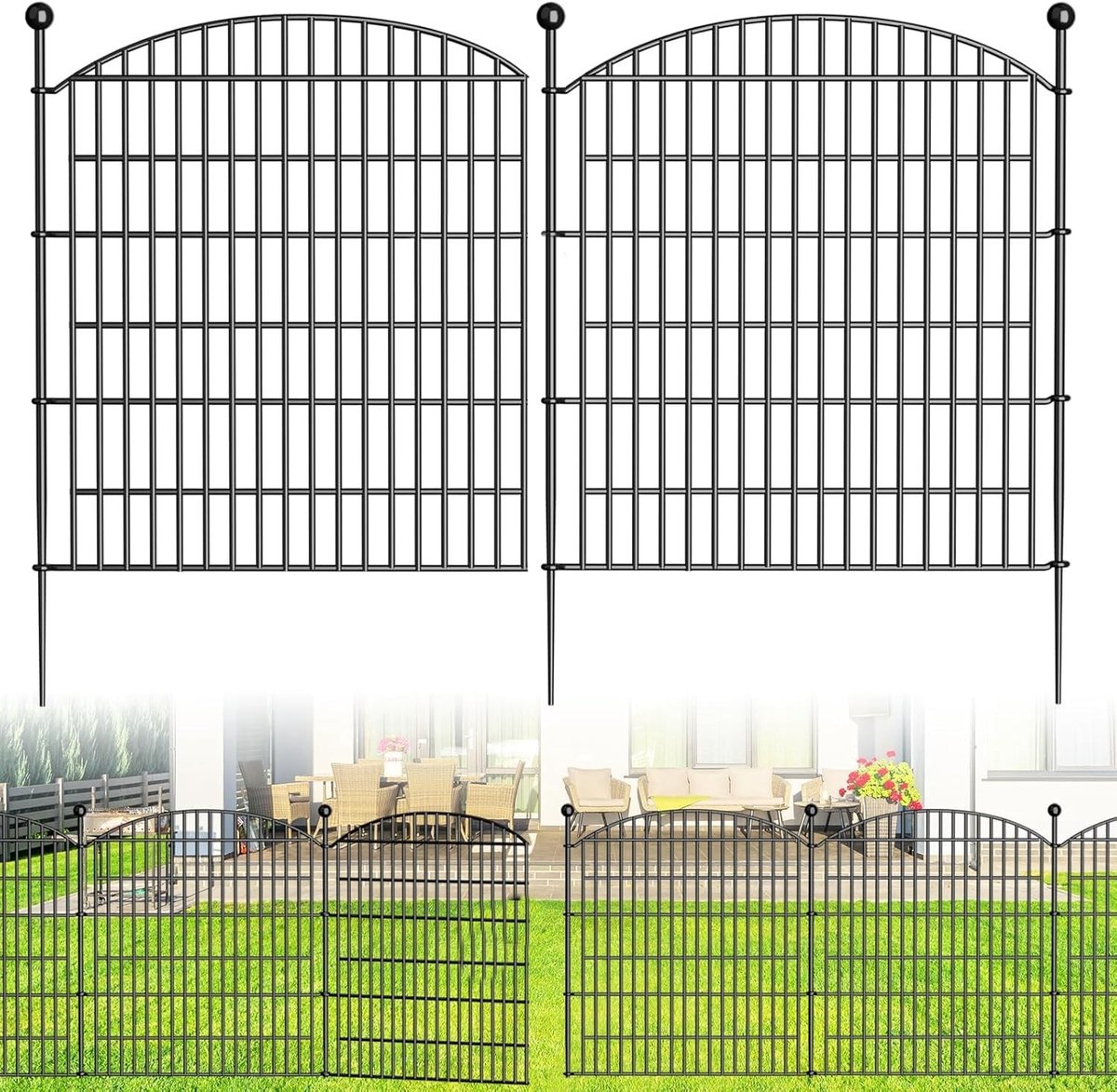 Robuuste en Betrouwbare Tuinafscheiding van Metaal, 10 Elementen en 11 Bevestigingsstangen, Ideaal voor Huisdieren, 770 x 80 cm, Zwart, Perfect voor Tuin en Buitenruimte