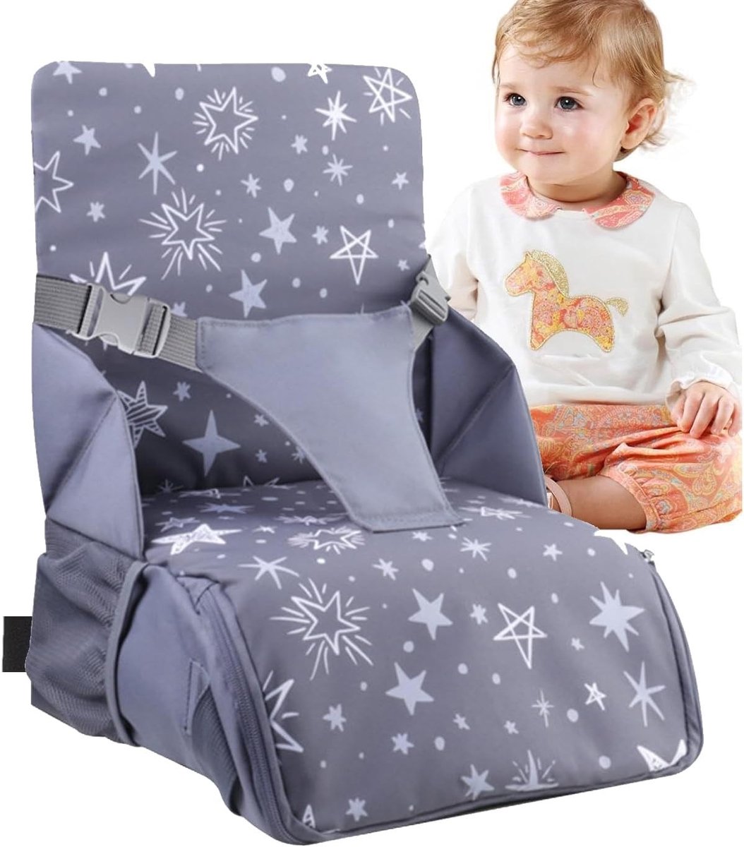 Verstelbare Kinderstoelverhoger met Hoog Rugleuning, Antislip Onderkant en Wasbare Bekleding voor Thuis en Op Reis