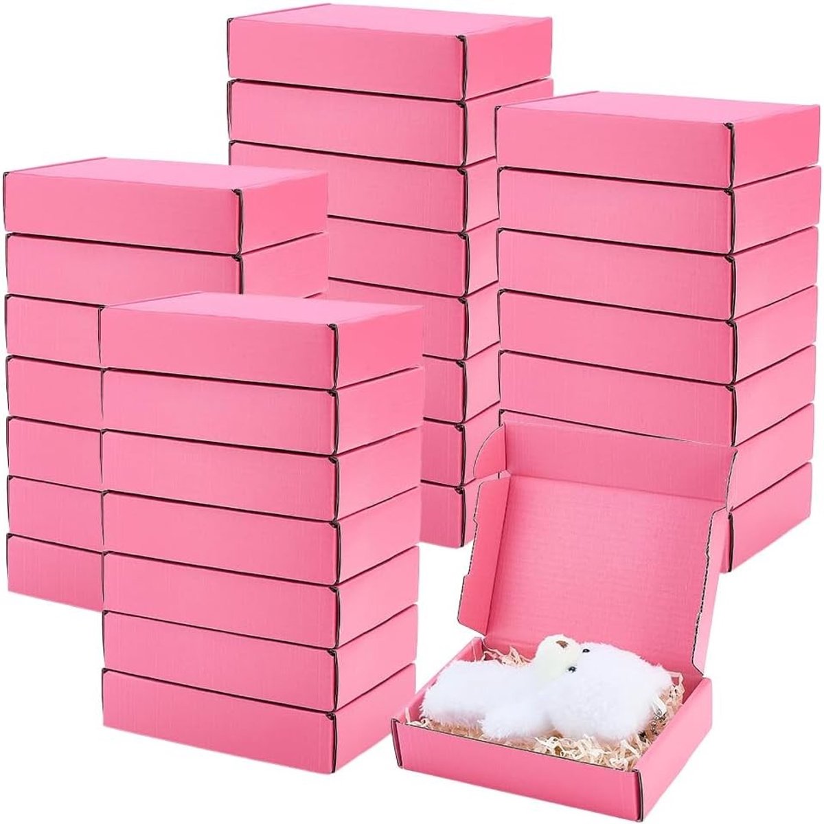 30 Stuks Roze Kartonnen Verzenddozen, Kleine Golvende Dozen voor Cadeaus, Kaarsen en Verzending, 13.7 x 9.2 x 3.8 cm, Perfect voor Verpakking en Verzenden
