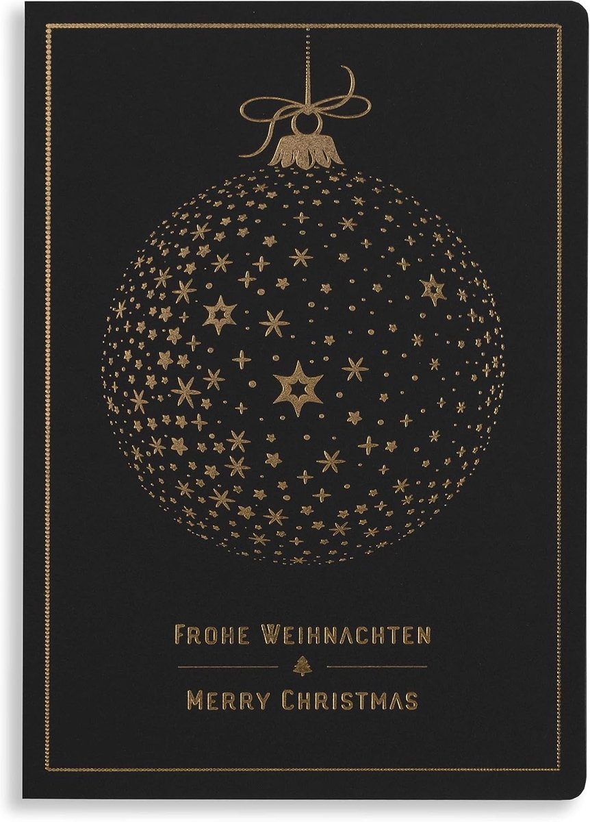 Kerstkaarten – set van 10 identieke kaarten, 120 x 170 mm, vergulde en gedrukte kerstmotieven – gemaakt van sierpapier met inzetstukken en enveloppen