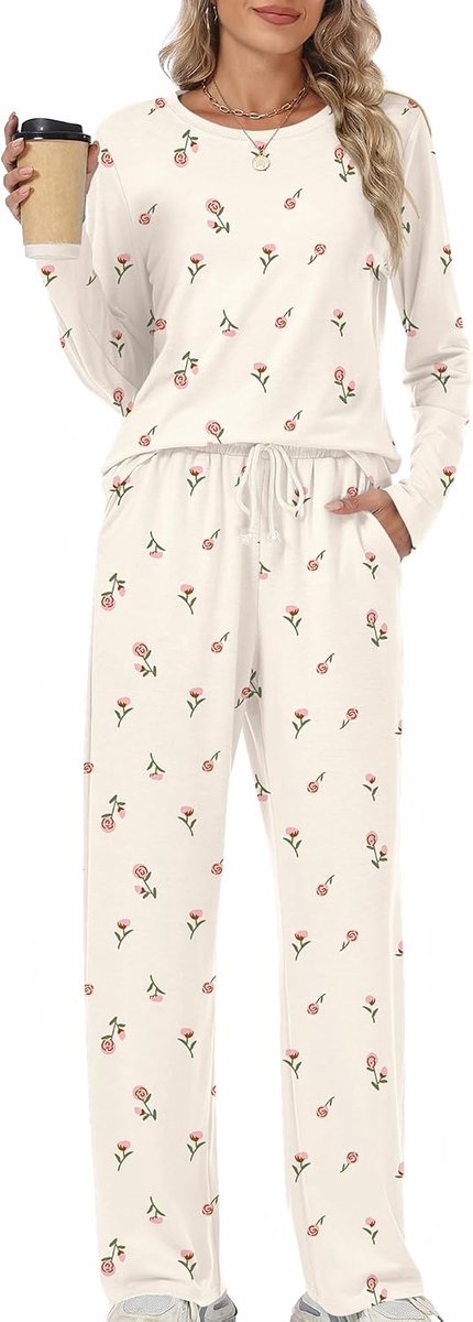 Pyjama voor dames, lange pyjamaset, nachtkleding, loungewear met
