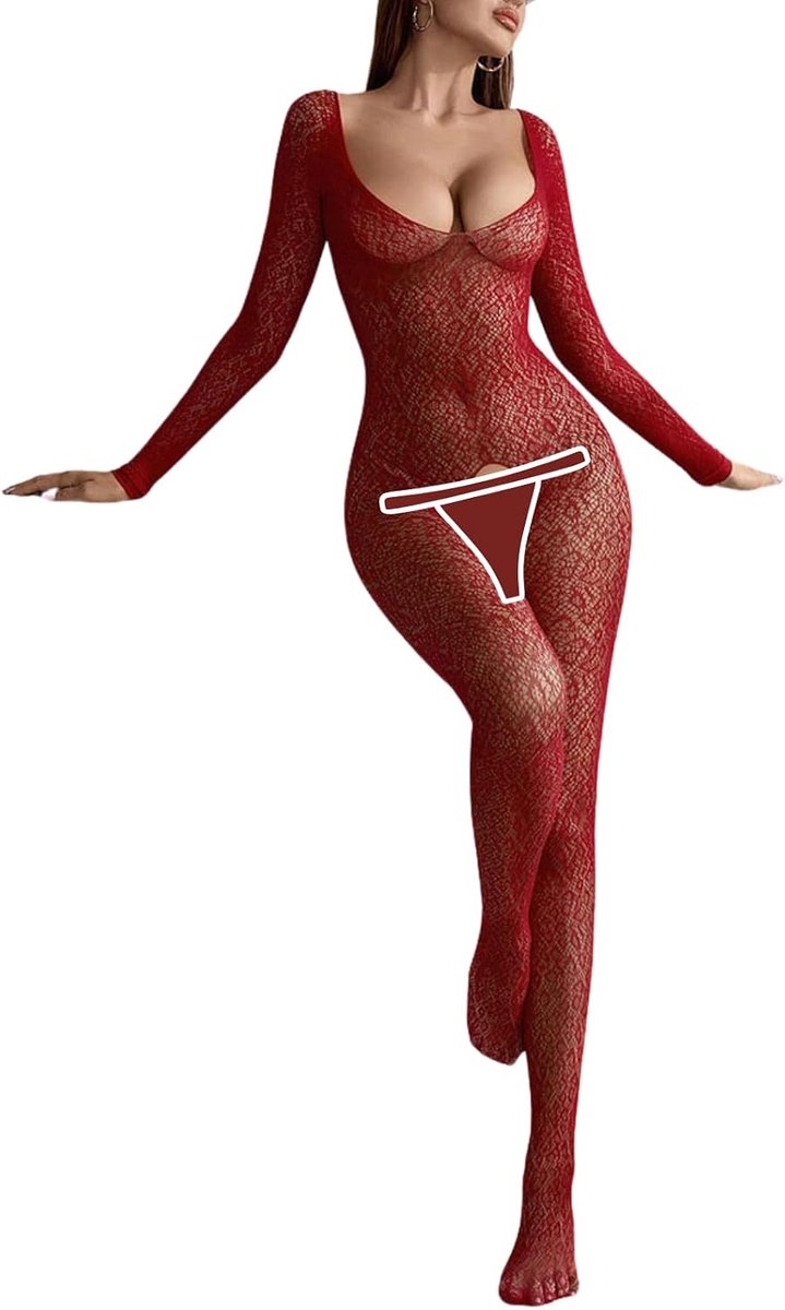 Luipaard bodystocking net transparante overall U-hals bodysuit lange mouwen catsuit perspectief tricot lingerie nylon eendelig kousen strak elastisch body party clubwear