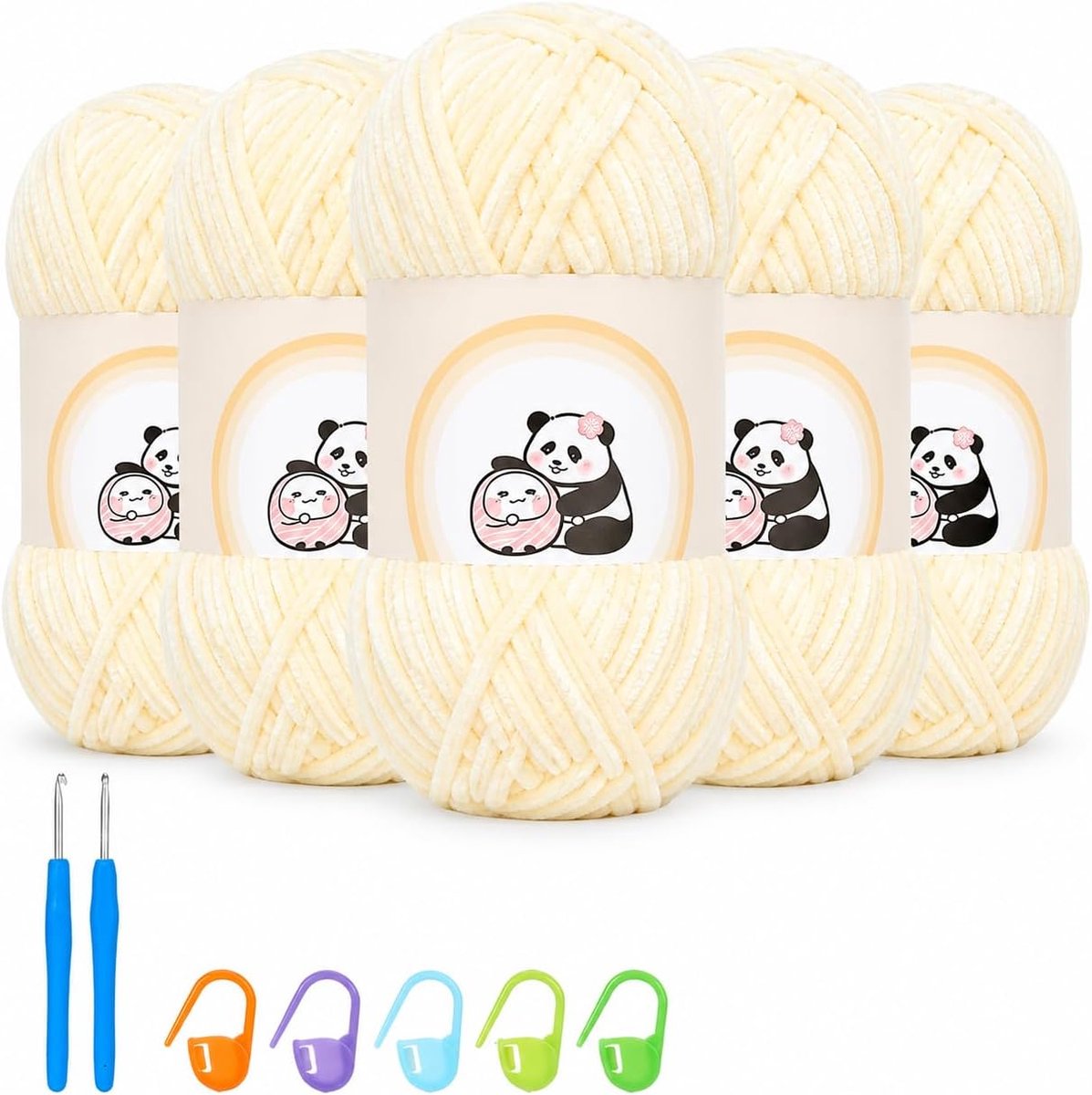 Chenillewol om te haken, fluweelachtige babywol, fluweel, chenillegaren om te breien, dikke pluizige zachte chenillegaren voor Amigurumi sjaal, dekens, handtas, doe-het-zelf, handgeweven (5 x 100 g