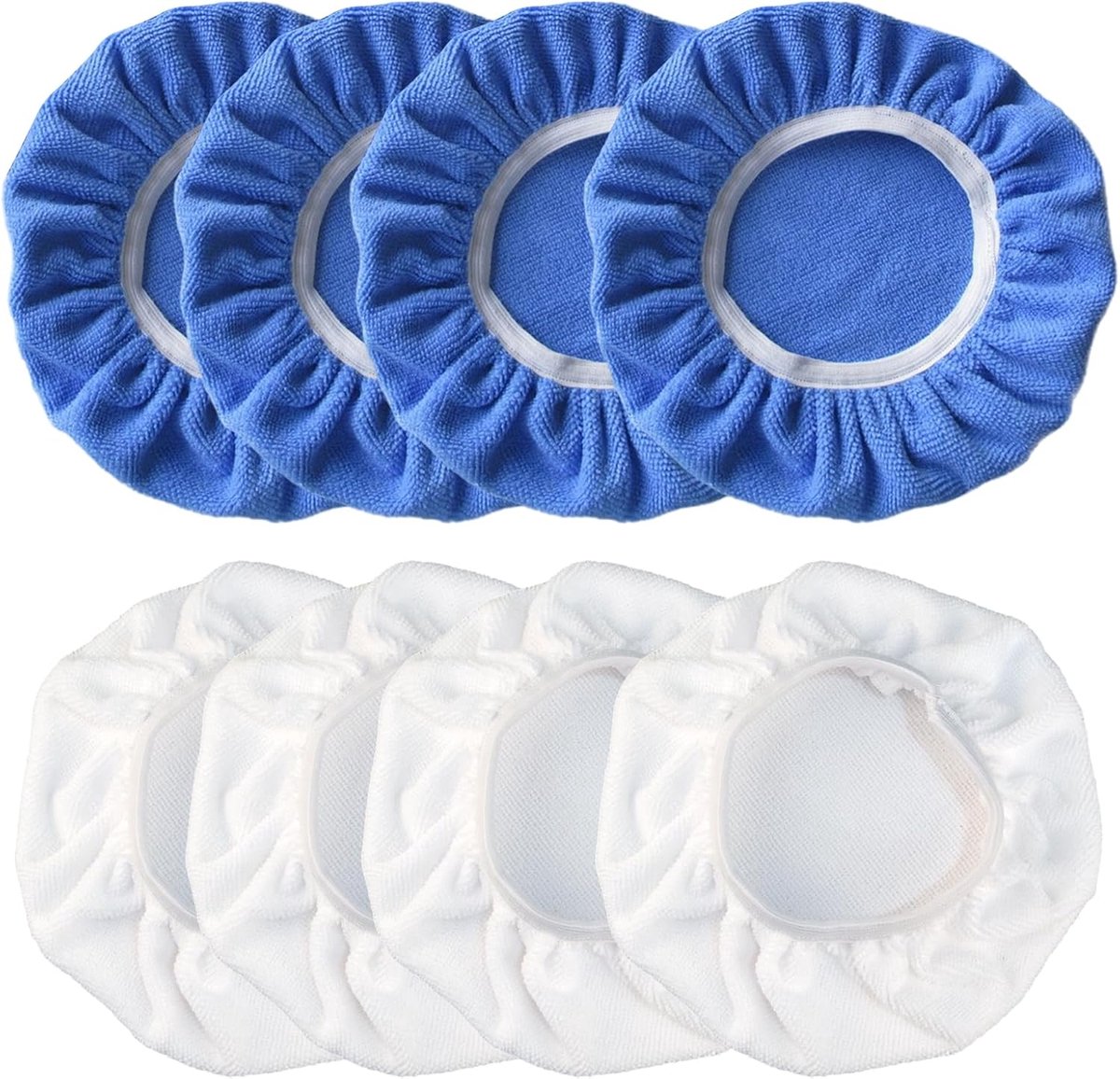 8 stuks Polierhauben Auto Bonnet Polierpad Microvezel Auto Polierhaube Poleren Katoenen Motorkap voor Meerweg voor 230mm-250mm Autopolijstmachine, Blauw en Wit