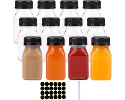 4oz plastic lege sap flessen, Happybase 12 stuks 100ml herbruikbare waterflessen met doppen, heldere bulk drinkcontainers met zwarte manipulatie-evidente deksels voor het maken van sap, smoothie, melk