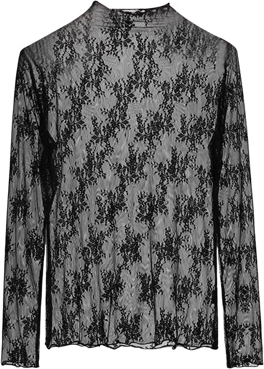Bovendeel, sexy bovenstuk, glitter, netbovendeel, transparante blouse, lange mouwen, doorzichtige kanten top, doorschijnend mesh, blouse voor party, club, festival