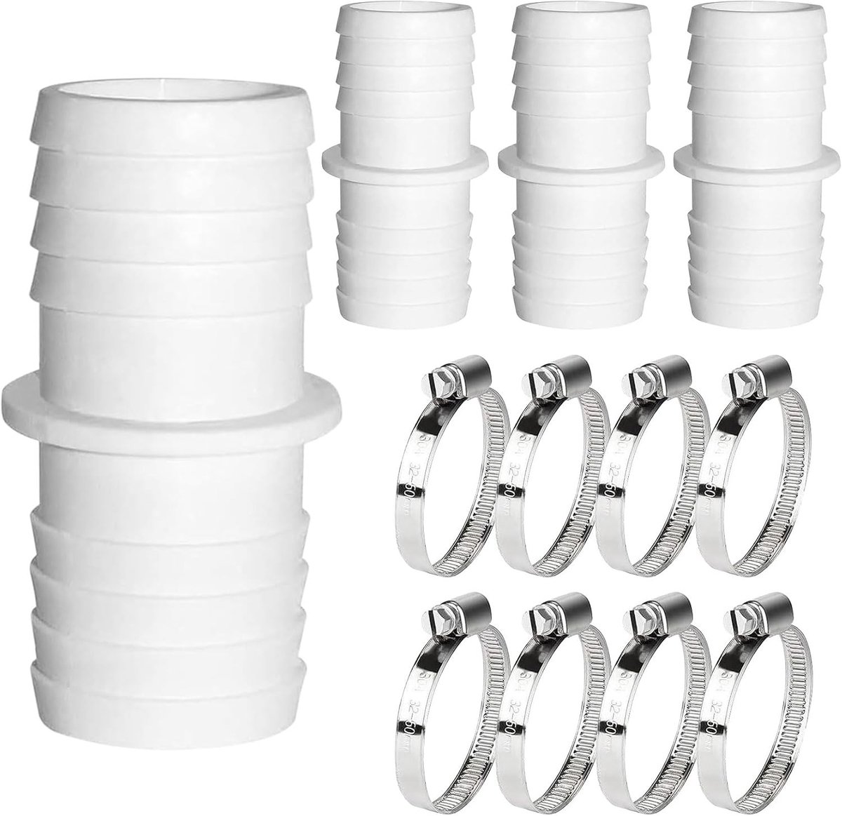 4-delige Pool Adapter 38mm naar 38mm, Slangverbinder met RVS Slangklemmen voor Zwembadinstallaties