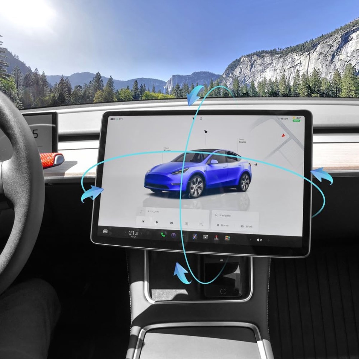 Schermhouder voor Tesla Model Y 2019-2024 en Model 3 2017-2023 Links/rechts 30° Omhoog/omlaag 15° Draaibaar in vier richtingen Aluminiumlegering Tesla-schermdraaibeugel