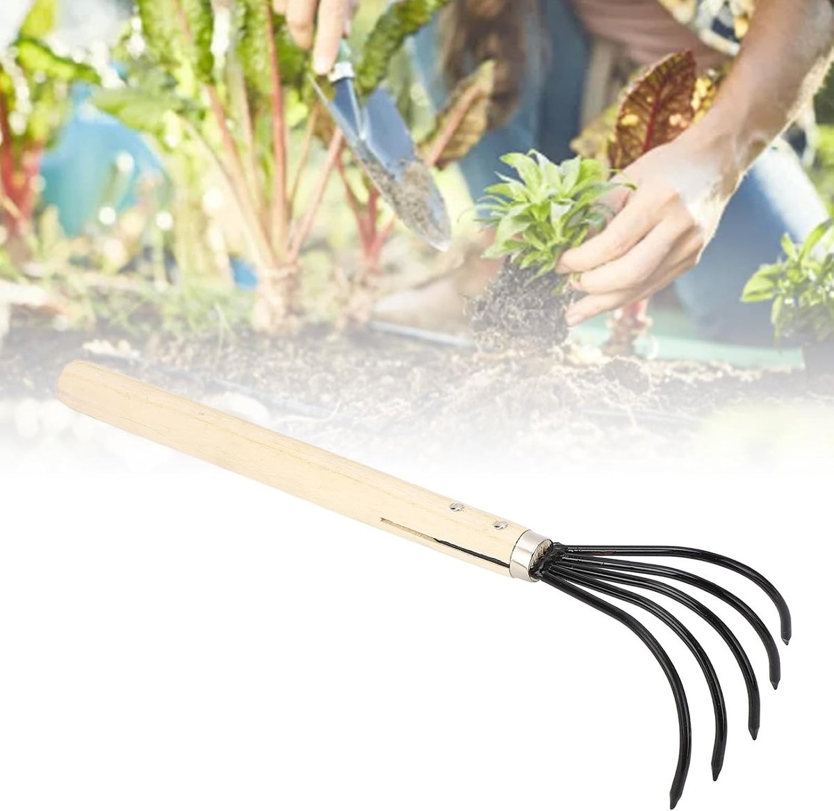 Ergonomisch Klauwcultivator 5 Stalen Tanden Houten Handvat voor Losmakende Grond Bewerken Grondverzet Tuinonderhoud Gereedschap