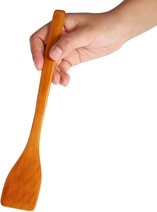 Spatel, 24,7 cm houten spatel, keukengerei, anti-aanbak turner schep bakken schep schep, voor het bakken van taarten en rijst (houtkleur) — afbeelding 4