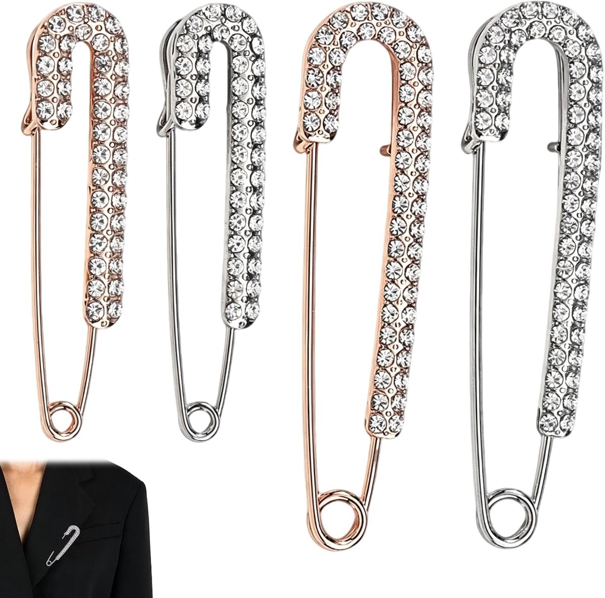 4 stuks broche reversspeld strass parel veiligheidsspeld dames metaal