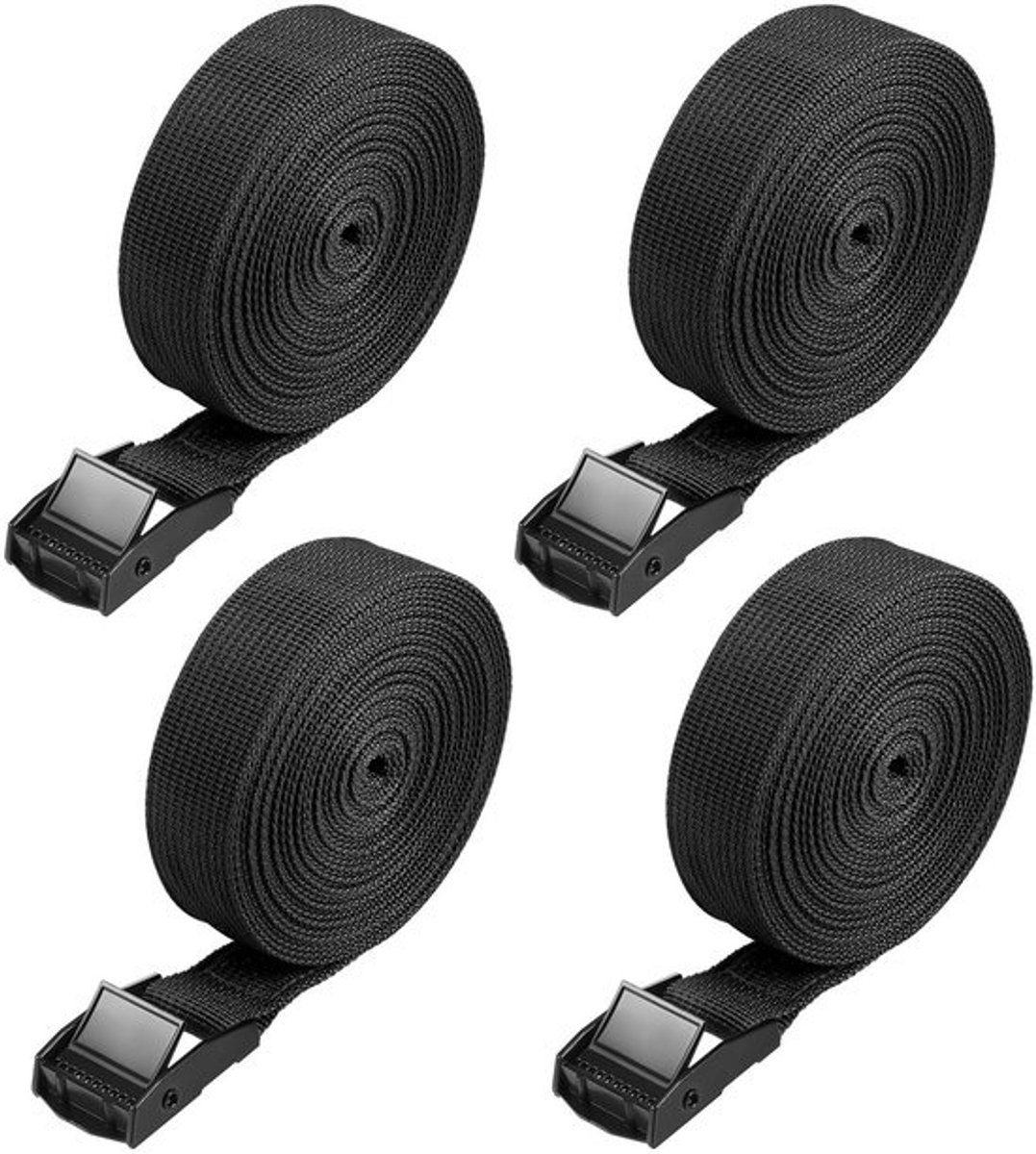 4 Stuks Spanbanden 5m - Verstelbaar met Klemsluiting - Voor Fiets, Motor, Bagage en Camping - Zwart
