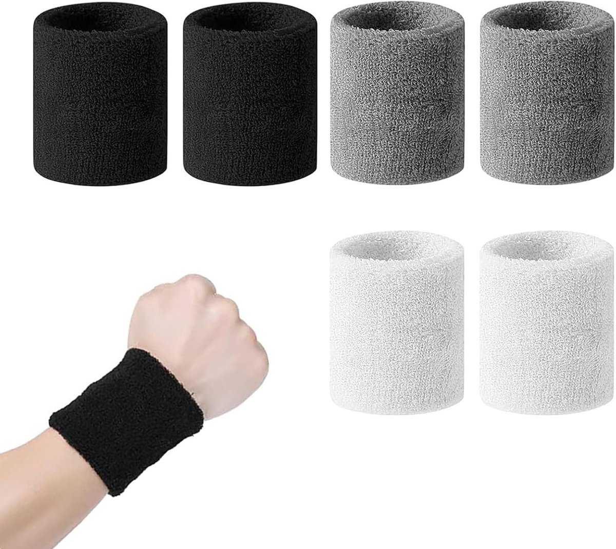 6 stuks, zweetband, pols, tennisarmbanden van katoen, polsband, absorberende armbanden voor mannen en vrouwen, basketbal voor gymnastiek (8 x 8 cm)
