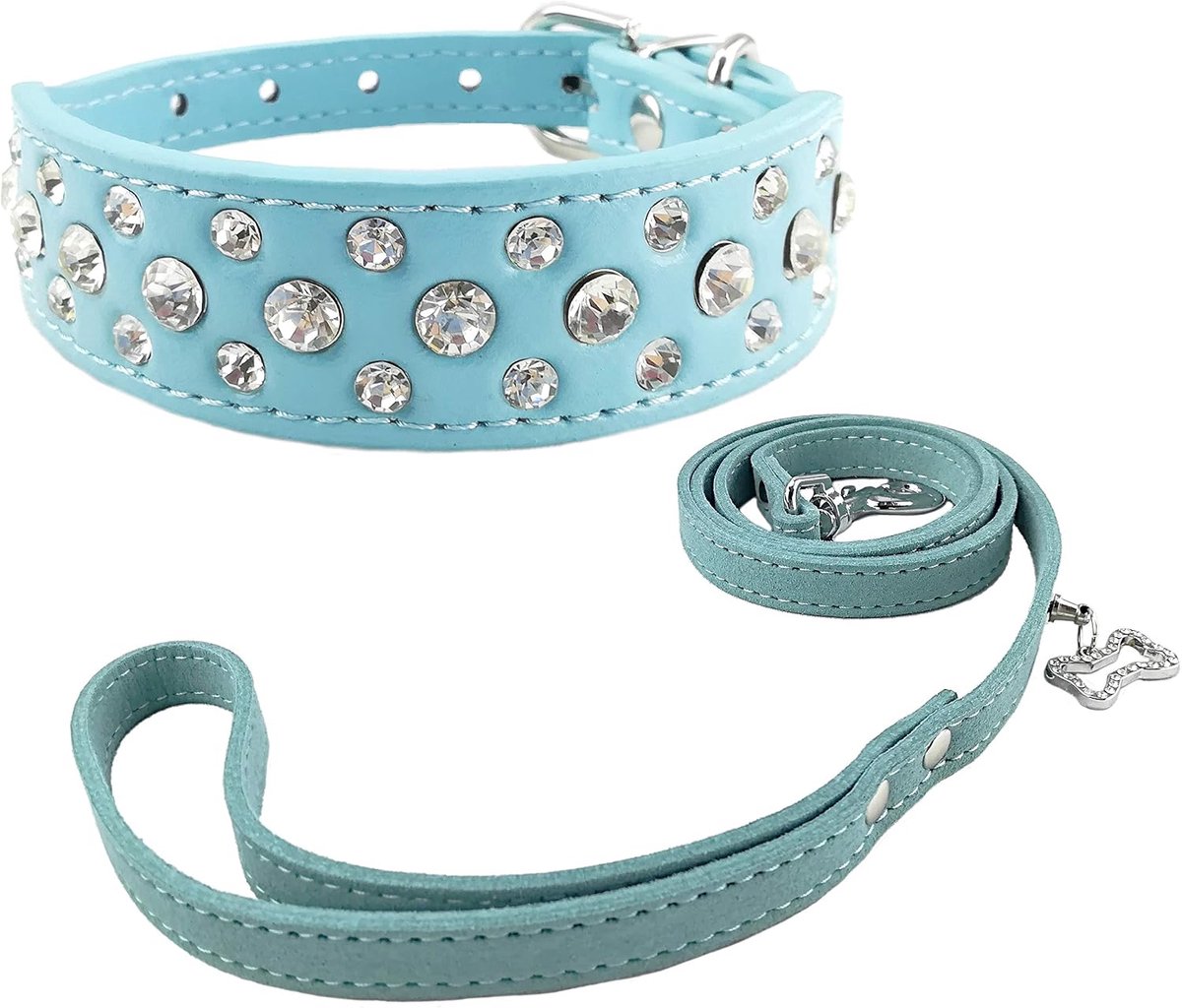 Hond Kraag en Lead Set Bling Puppies Kraag Leuke Diamante Hond Kraag met Leashes, S, Blauw