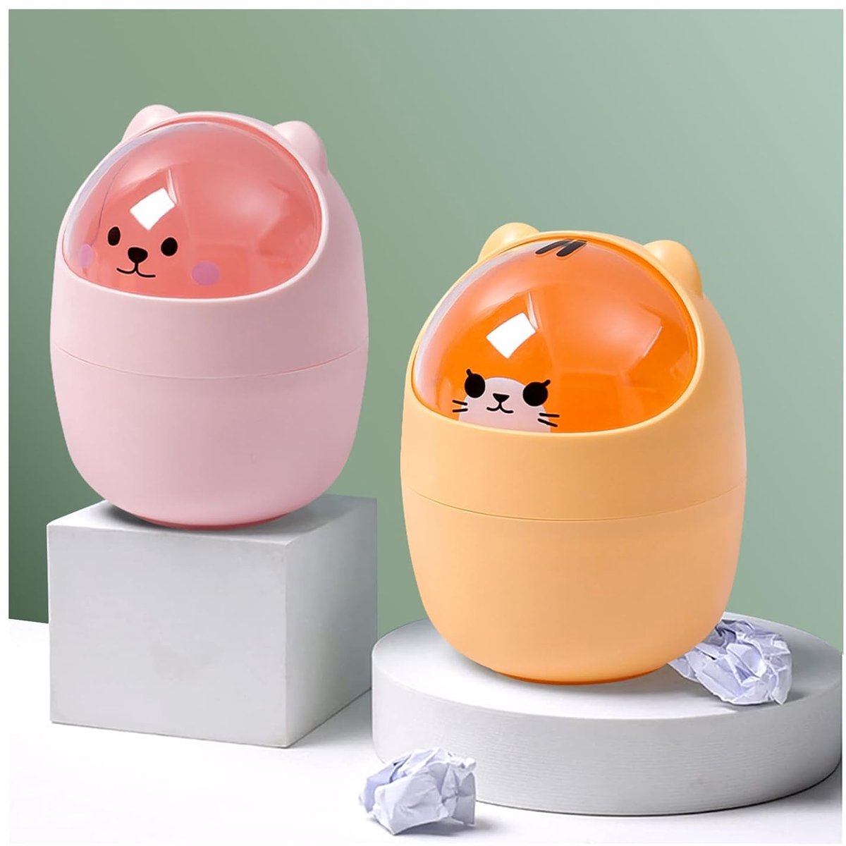 Kleine beer kat tafelvuilnisemmer met kanteldeksel, cosmetica-emmer mini vuilnisemmer pennenhouder slaapkamer decoraties badkamer bureau cosmetica-emmer prullenmand afvalemmer (B)