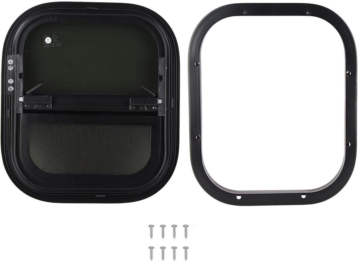 Aanhangwagenraam met Scherm, 440 Mm H 390 Mm W Getint Gehard Glas, Verticale Horizontale Schuif, RV-ramen Vervanging voor Camperaanhangwagen