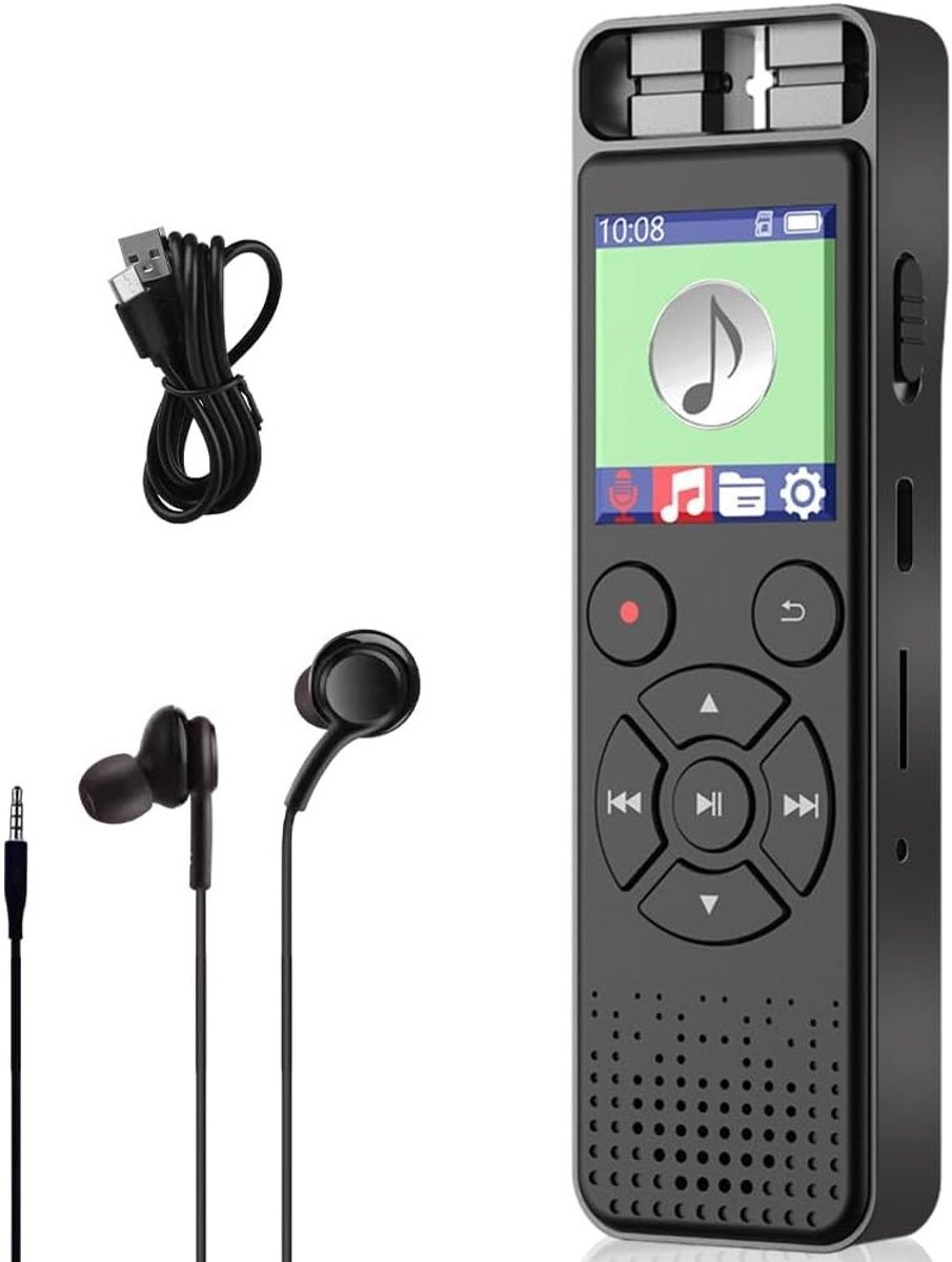 Compacte 128 GB Diktaterecorder met Afspeelfunctie en Spraakbesturing voor Interviews, Colleges en Vergaderingen met Geluidsisolatie